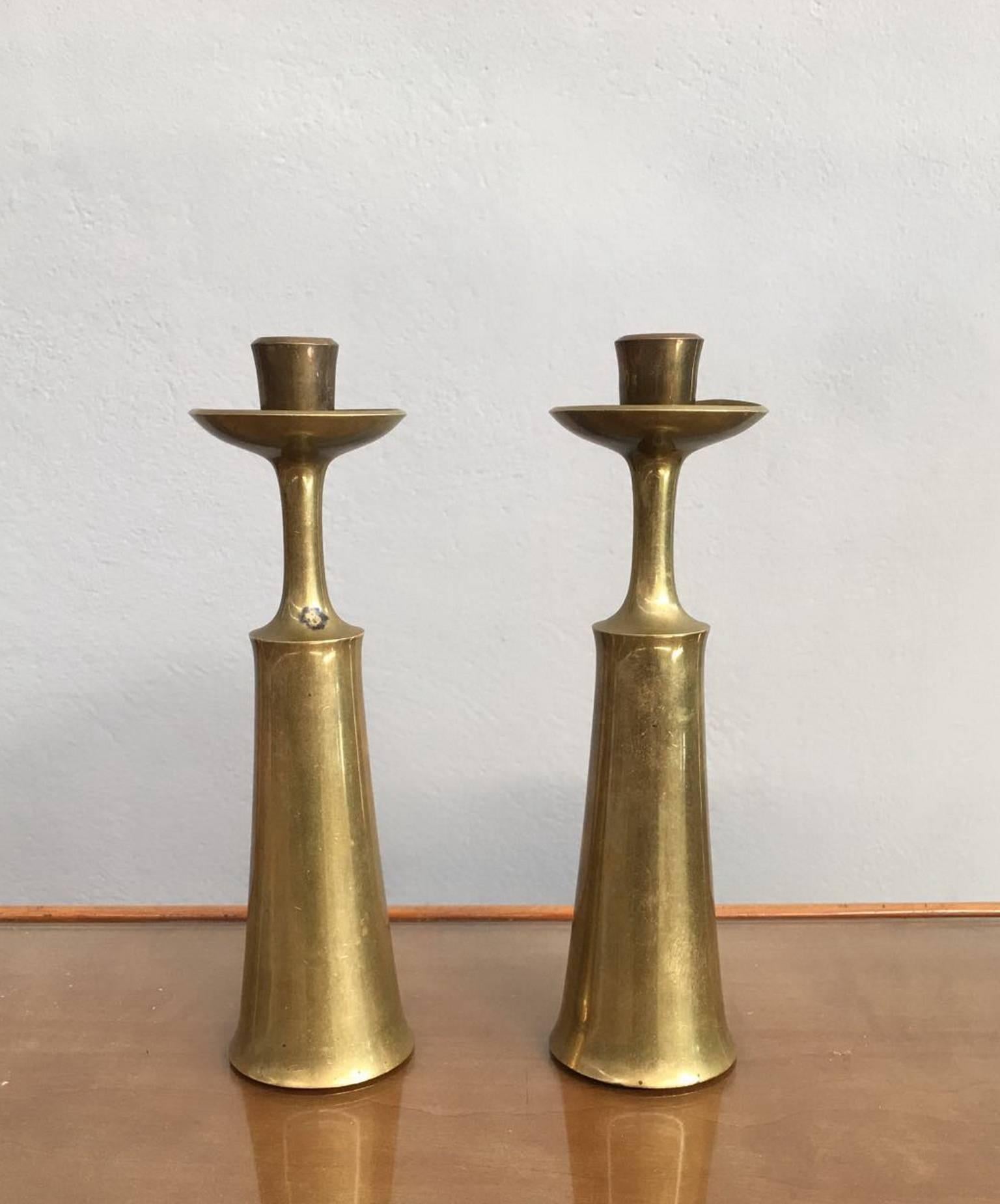Mid-Century Modern Pair of Brass Danish Candlestick Signed Jens Quistgaard for Dansk