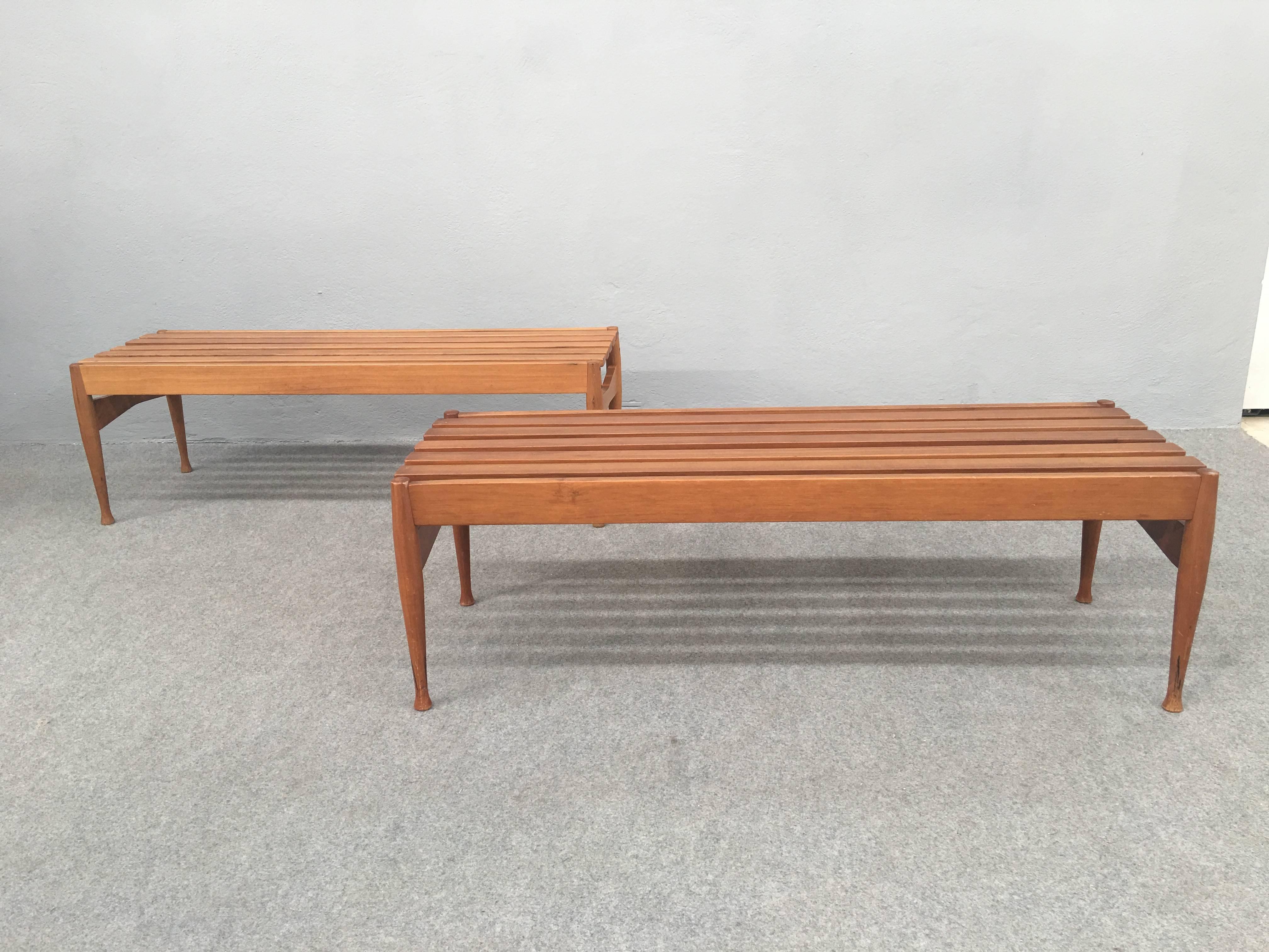 Extraordinary pair of benches by Reguitti, design attributed to Gio Ponti, signed, circa 1958