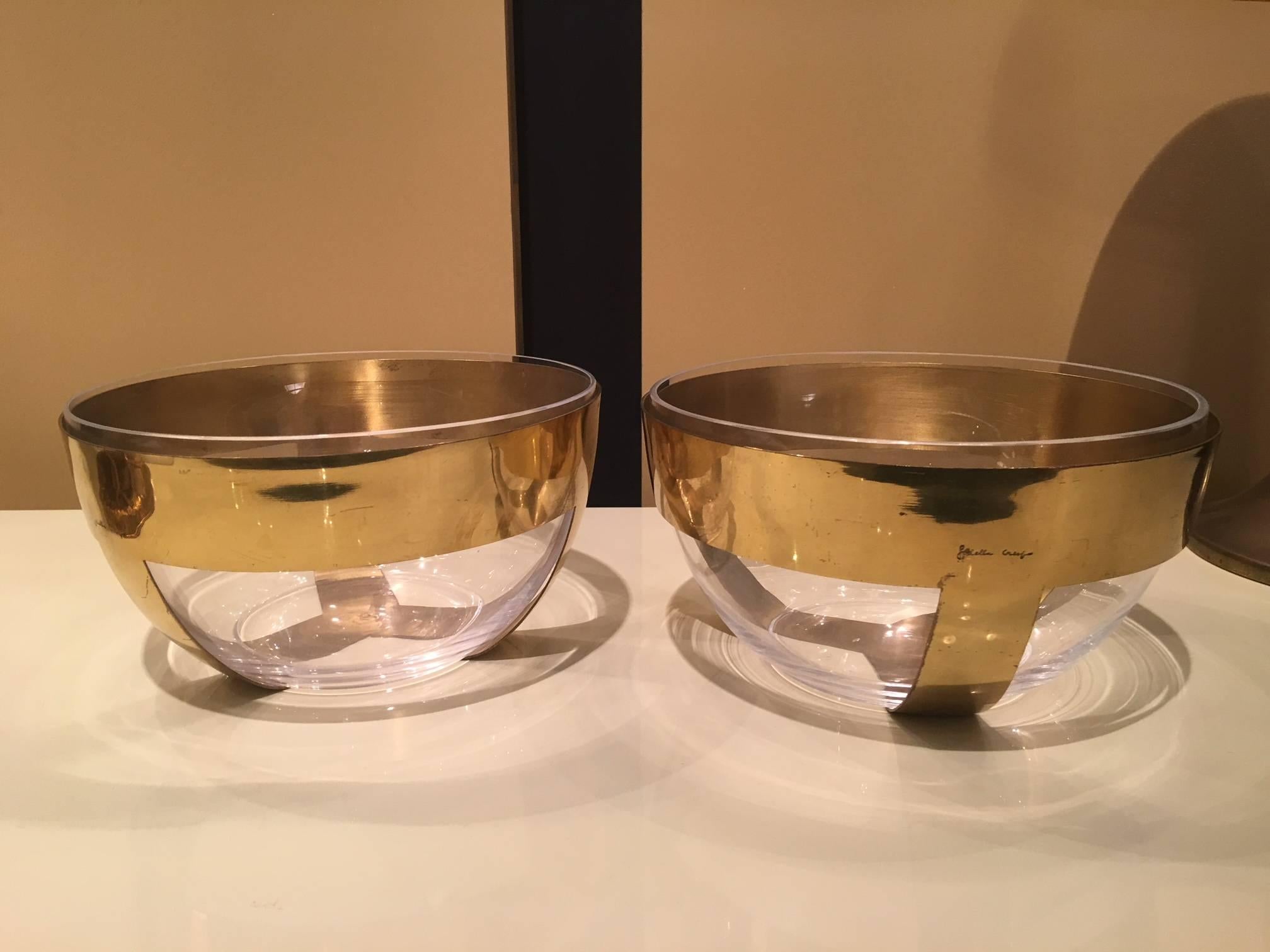 Lovely pair of bowls signed by Gabriella Crespi.
Glass and brass.