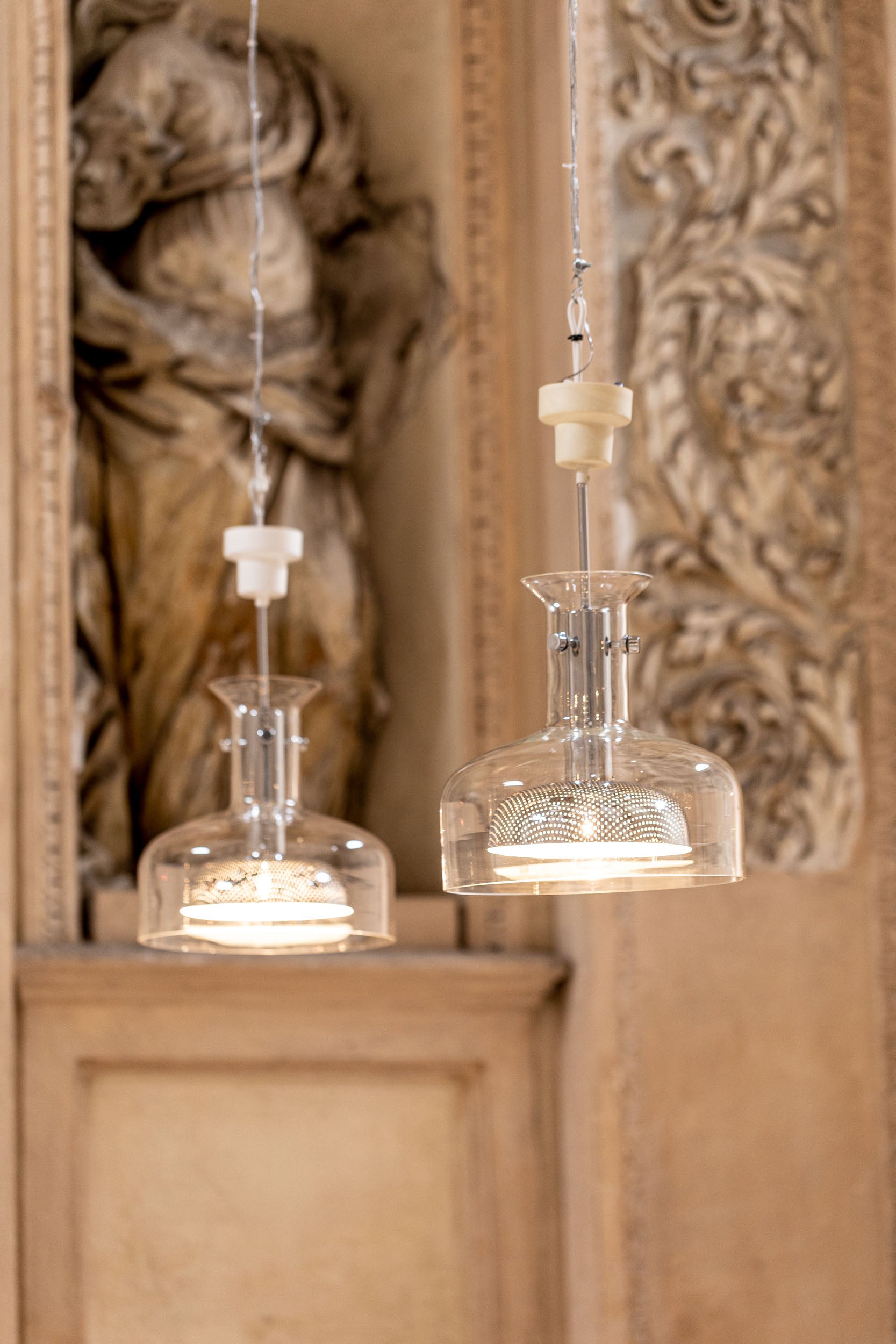 Paire de lampes suspendues en cristal par Anders Pehrson pour Ateljè Lyktan, Suède 1970 