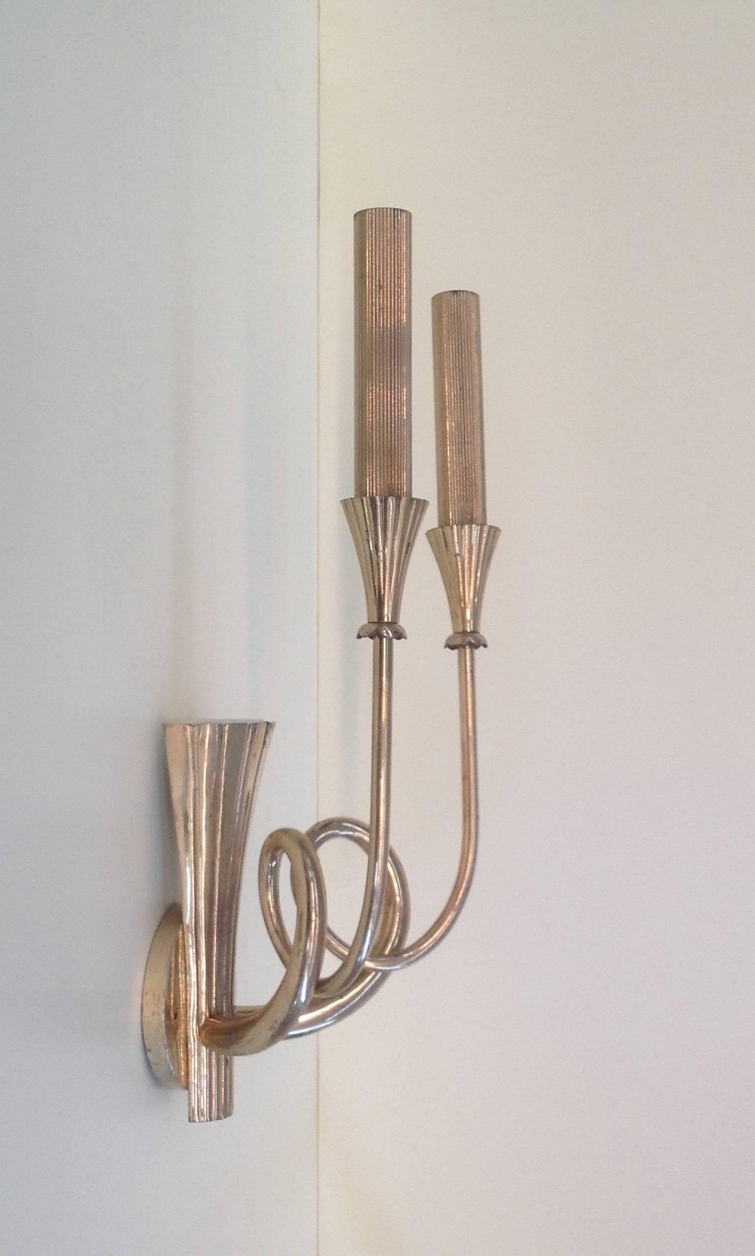 Italian Extraordinary Pair of Brass Wall Sconces