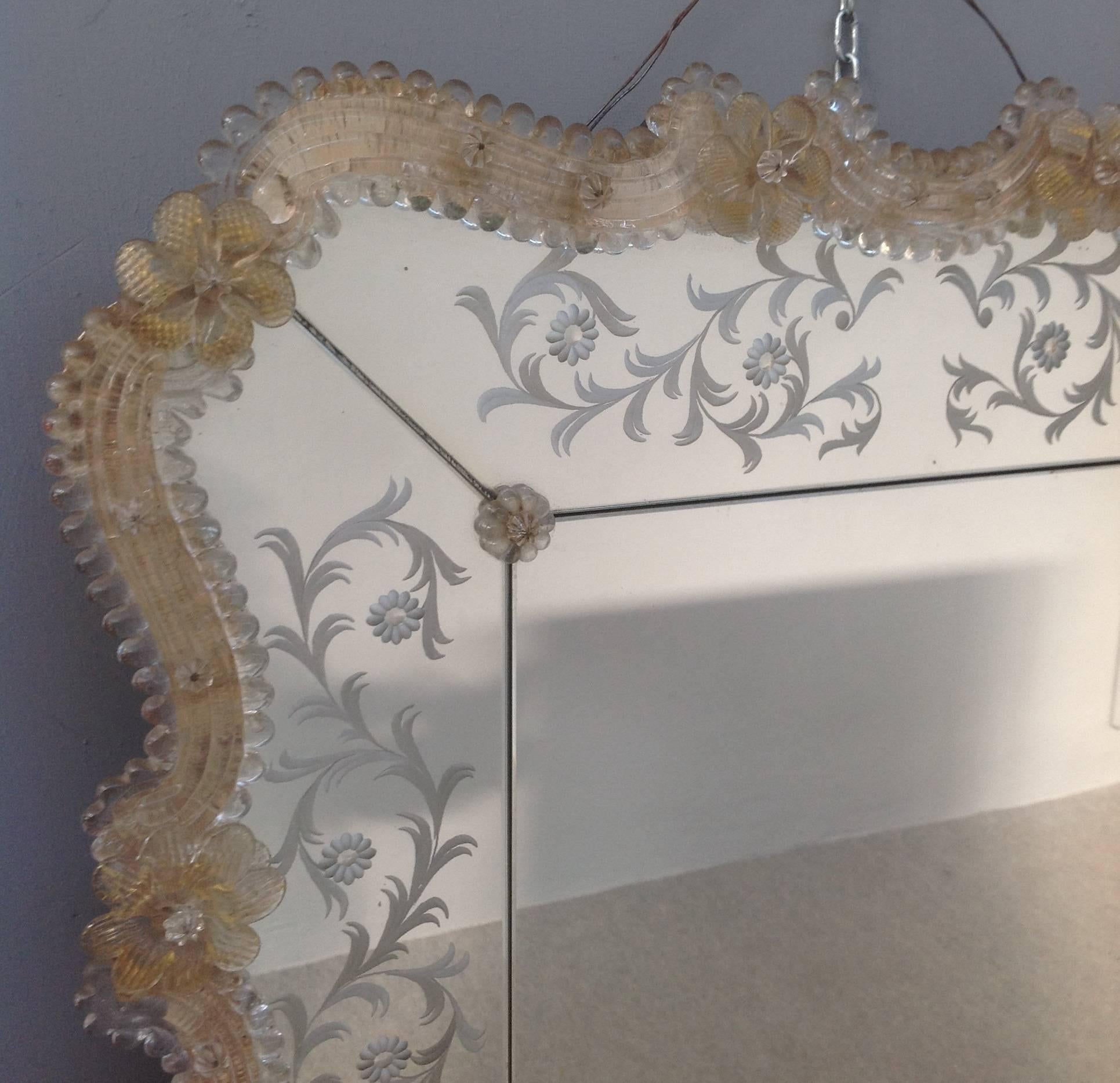 Mid-Century Modern Romantic Murano Glass Wall Mirror