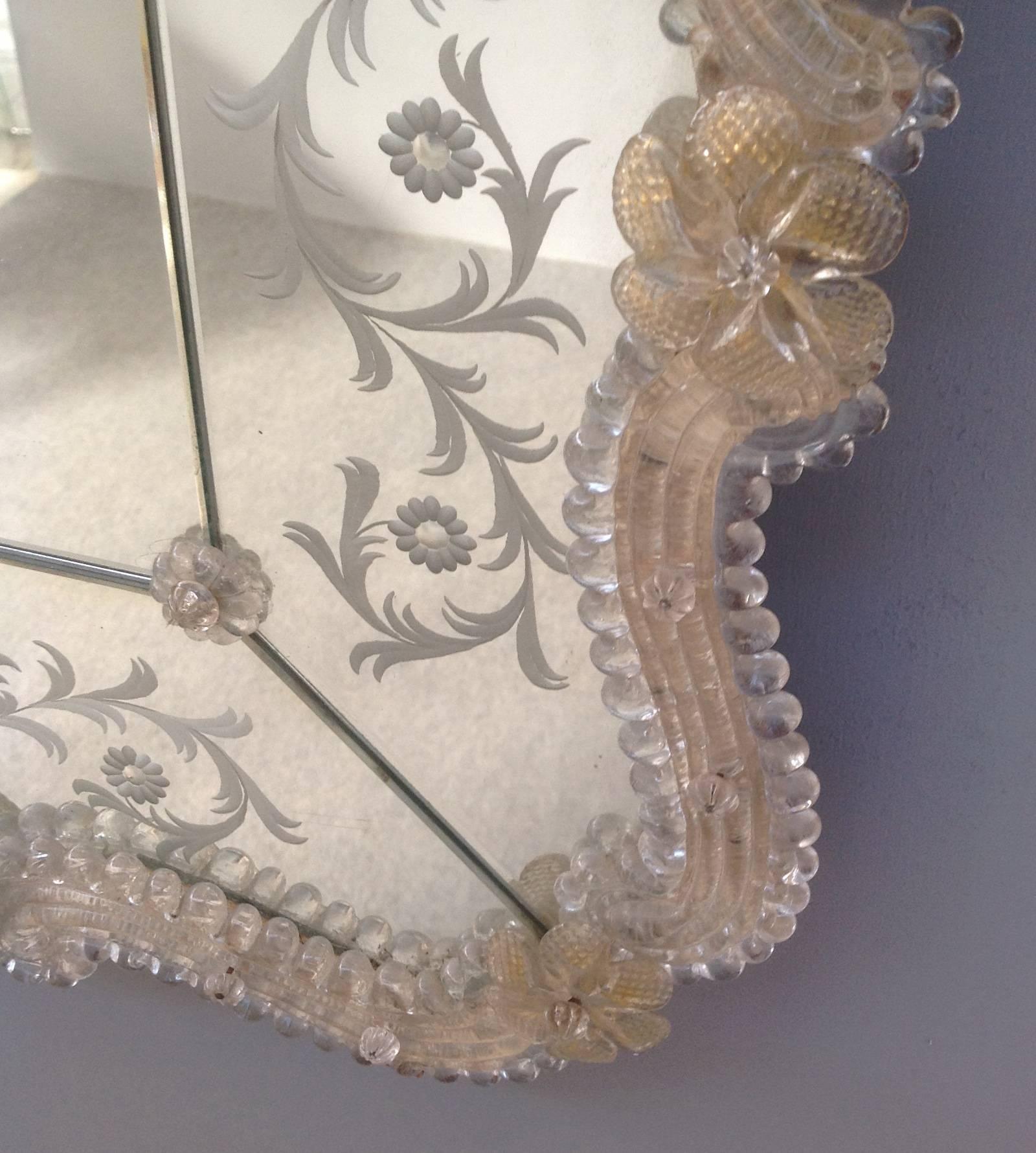 Mid-20th Century Romantic Murano Glass Wall Mirror