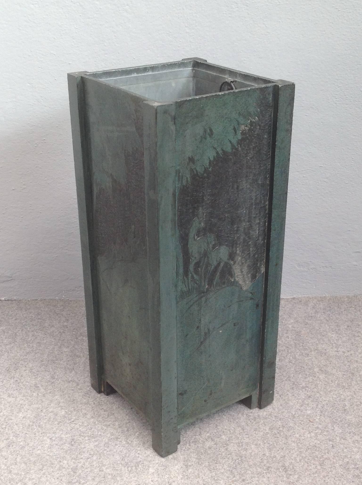 Very nice inlay slate umbrella stand, each face has a different landscape.