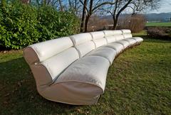 Luciano Frigerio White Leather Sectional Sofa and Ottomans