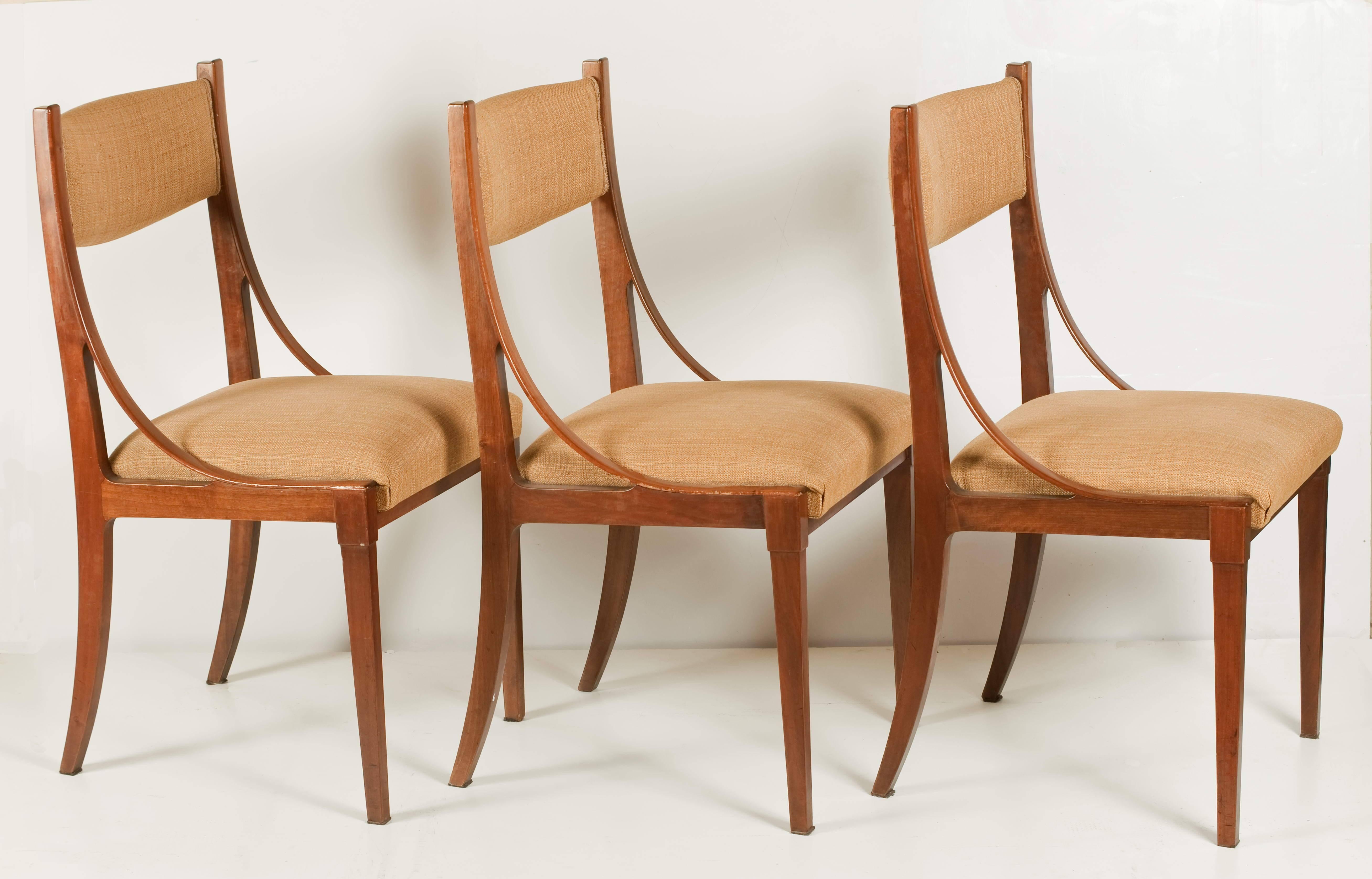 Set of six chairs by Luigi Massoni for Mobilia, 1961.
Palisander, original upholstery.
Literature: Domus 400 (march 1963) p.d/115.
 