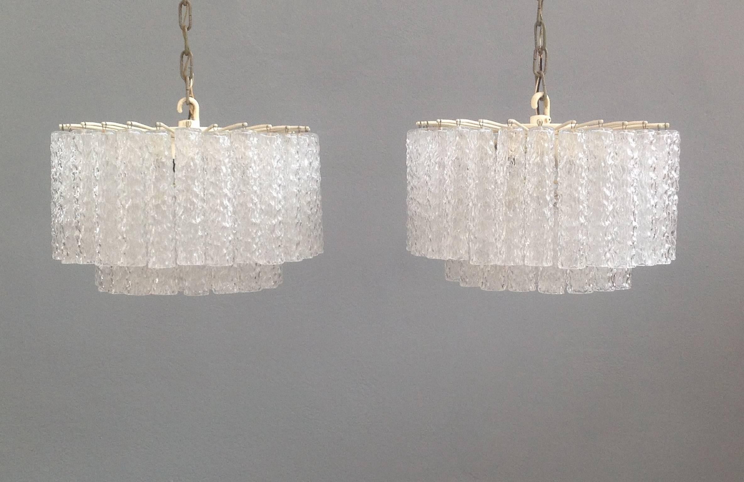Mid-Century Modern Rare Pair of Chandeliers by Venini