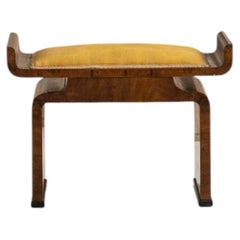 Italian Art Deco Wooden Bench with Upholstered Seat, 1940s