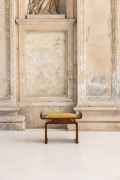 Italian Art Deco Wooden Bench with Upholstered Seat, 1940s