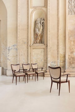 Set of Four Osvaldo Borsani Wooden Armchairs, Italy, 1950s