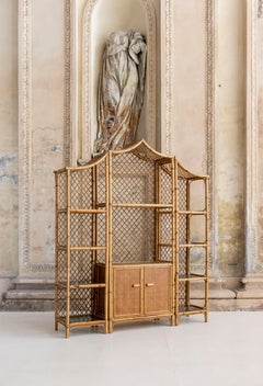 Italian Mid-Century Modern Bookcase, Bamboo & Rattan, 1970s