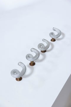 Set of Four Murano Glass Wall Hooks Attributed to Venini, Italy, 1950s
