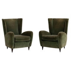 Mid-Century Modern Green Velvet Armchairs by Paolo Buffa, 1950s Italy
