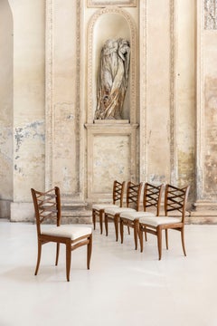 Set of Five Italian Wooden Chairs Attributed to Paolo Buffa, 1950s