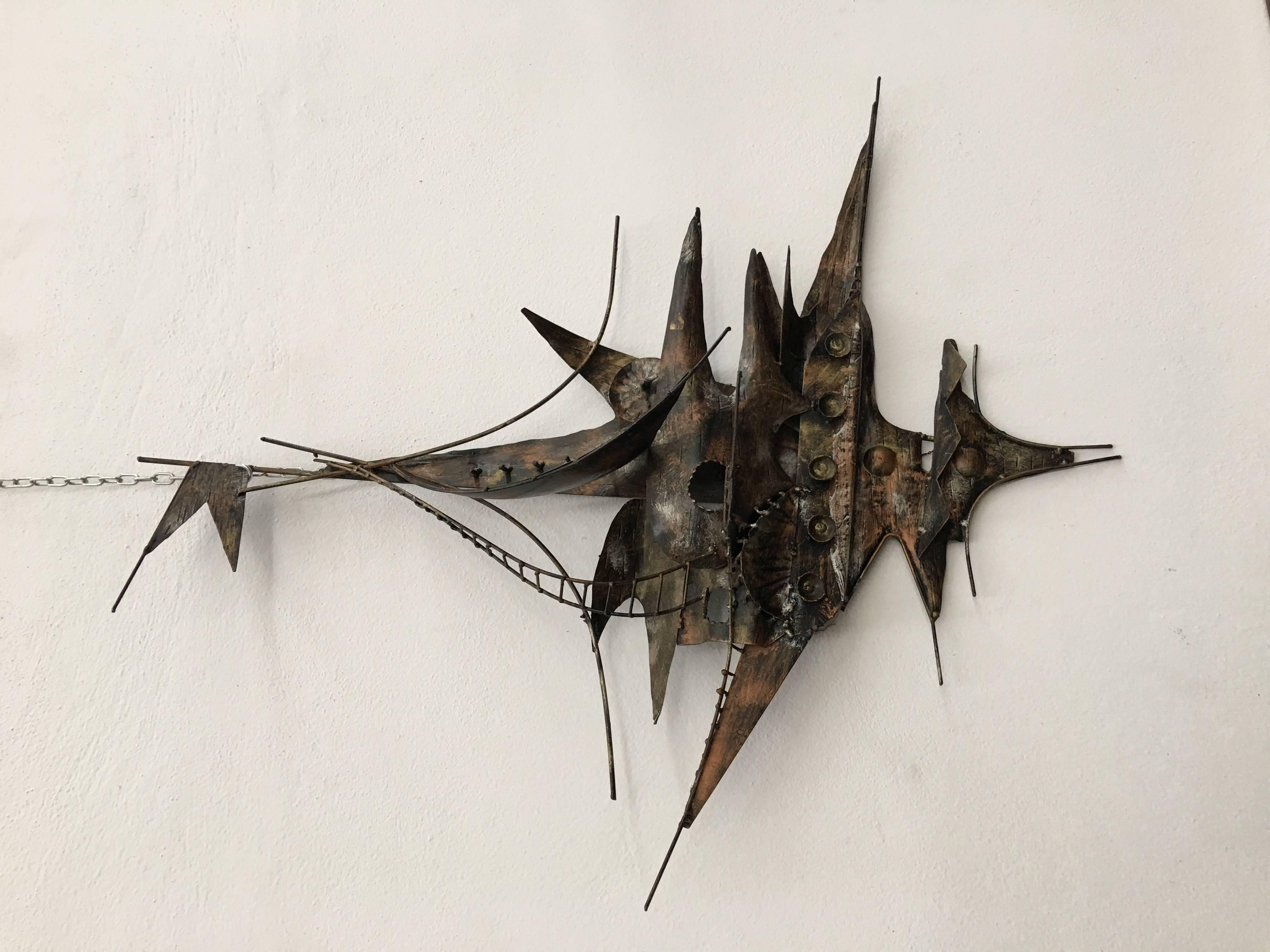 Late 20th Century Brutalist Metal Wall Sculpture Curtis Jere Style
