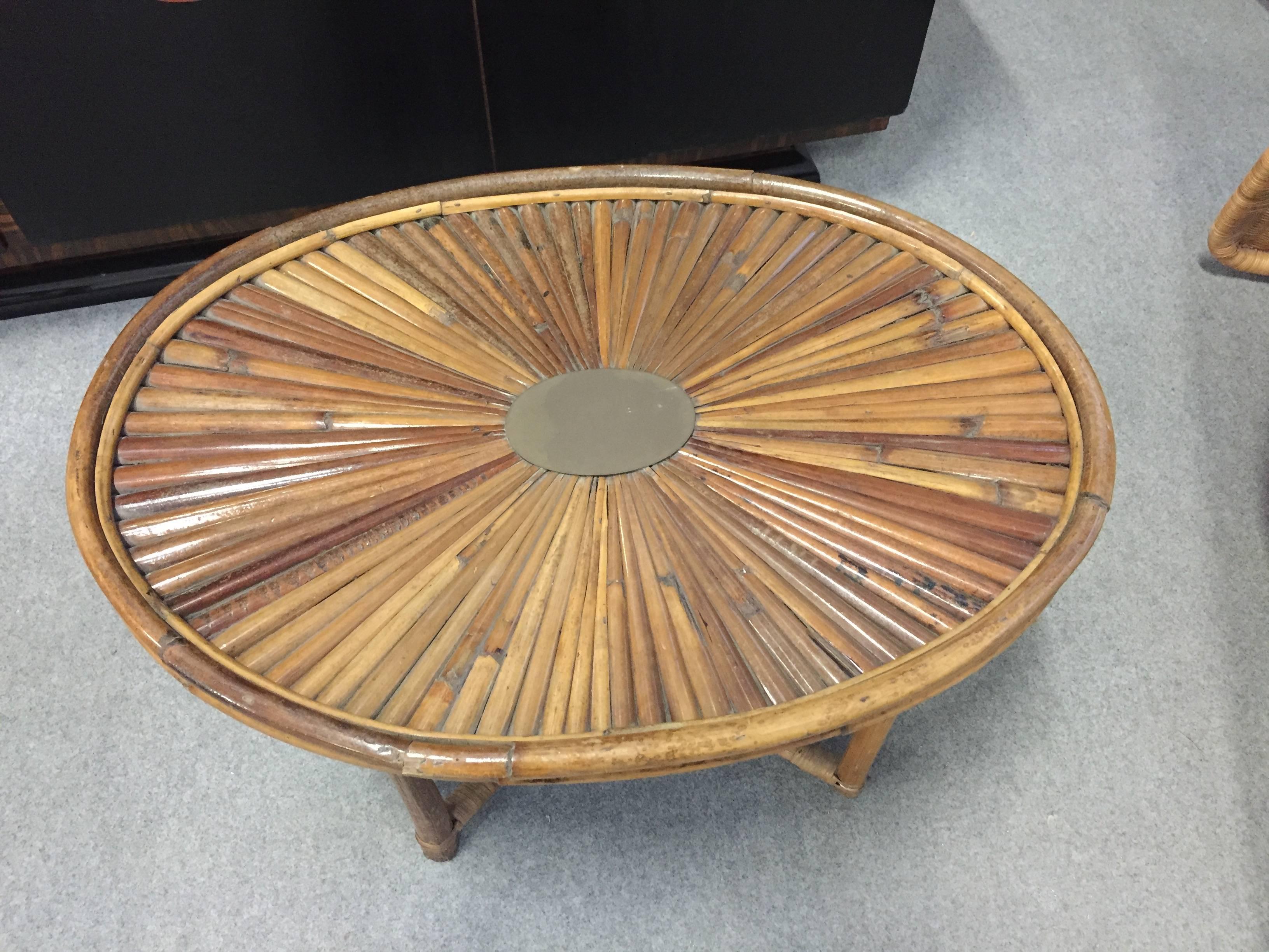 Chic Bamboo Coffee Table Rising Sun Signed Gabriella Crespi In Excellent Condition In Piacenza, Italy