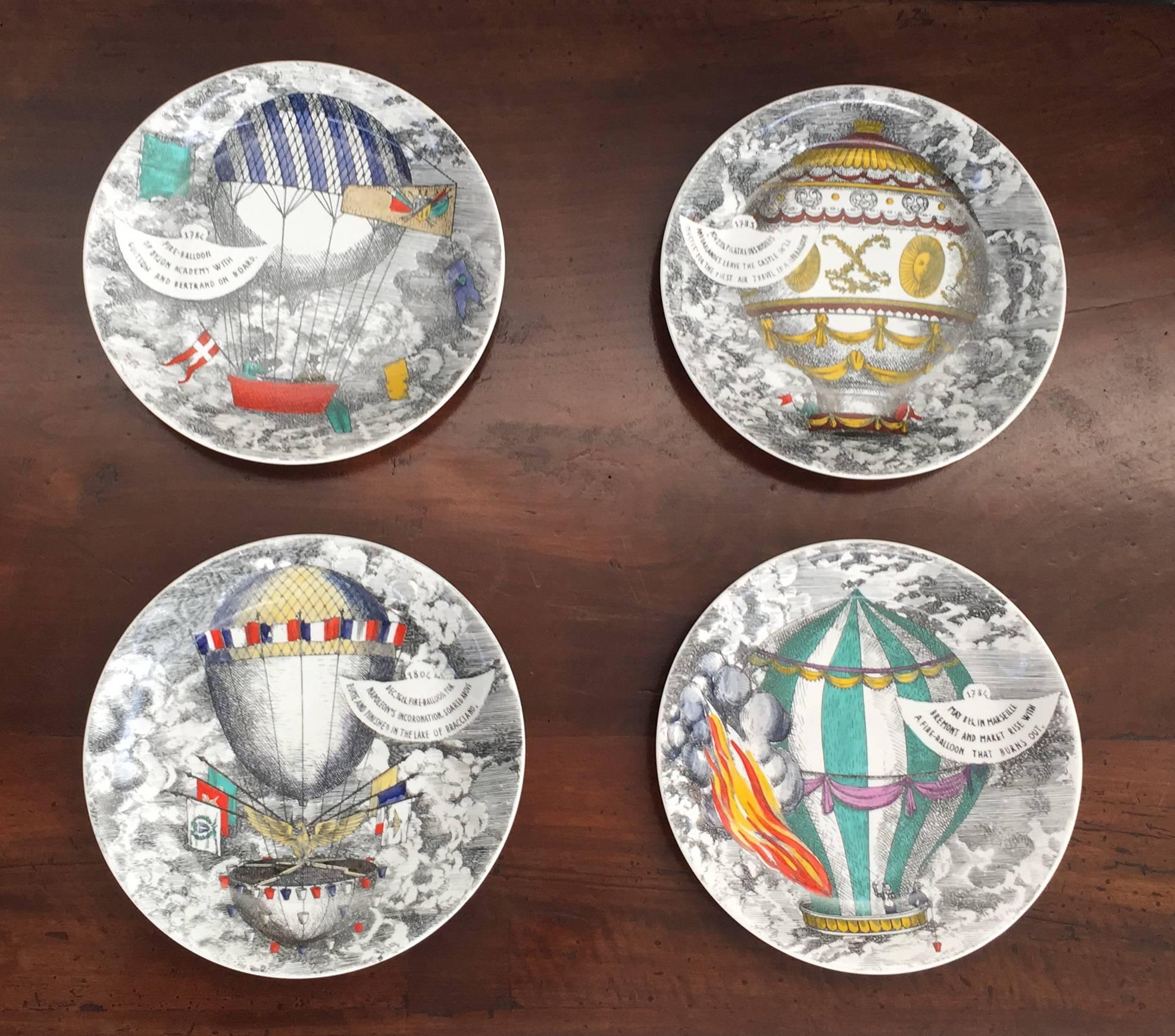 Mid-Century Modern Rare Set of Eight Mongolfiere Plates by Fornasetti