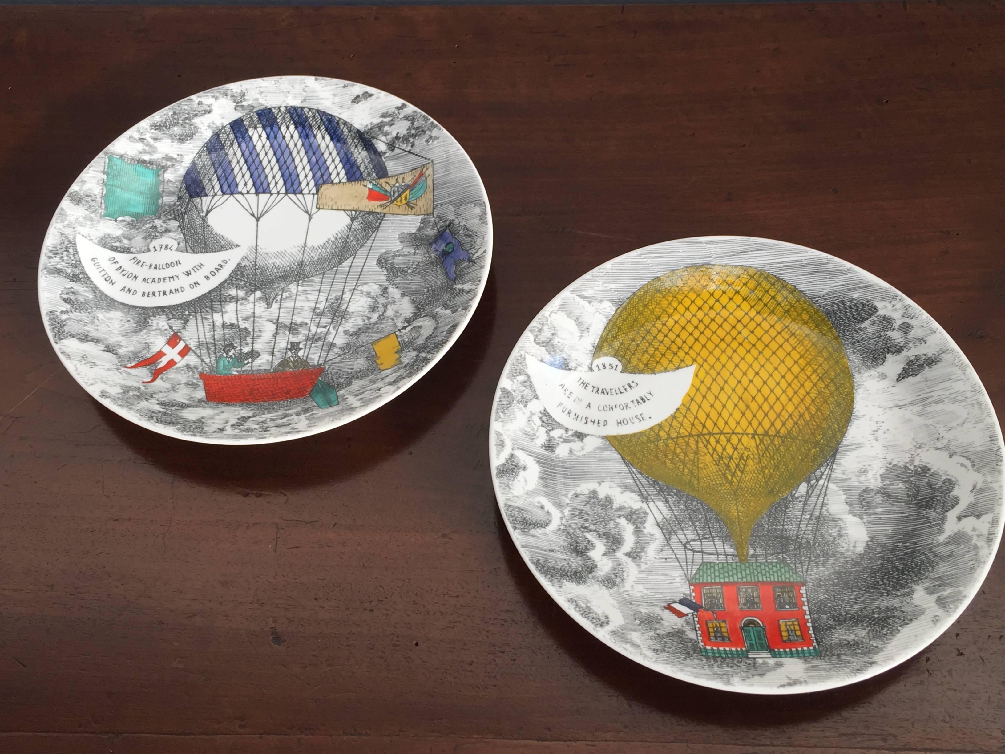 Mid-20th Century Rare Set of Eight Mongolfiere Plates by Fornasetti