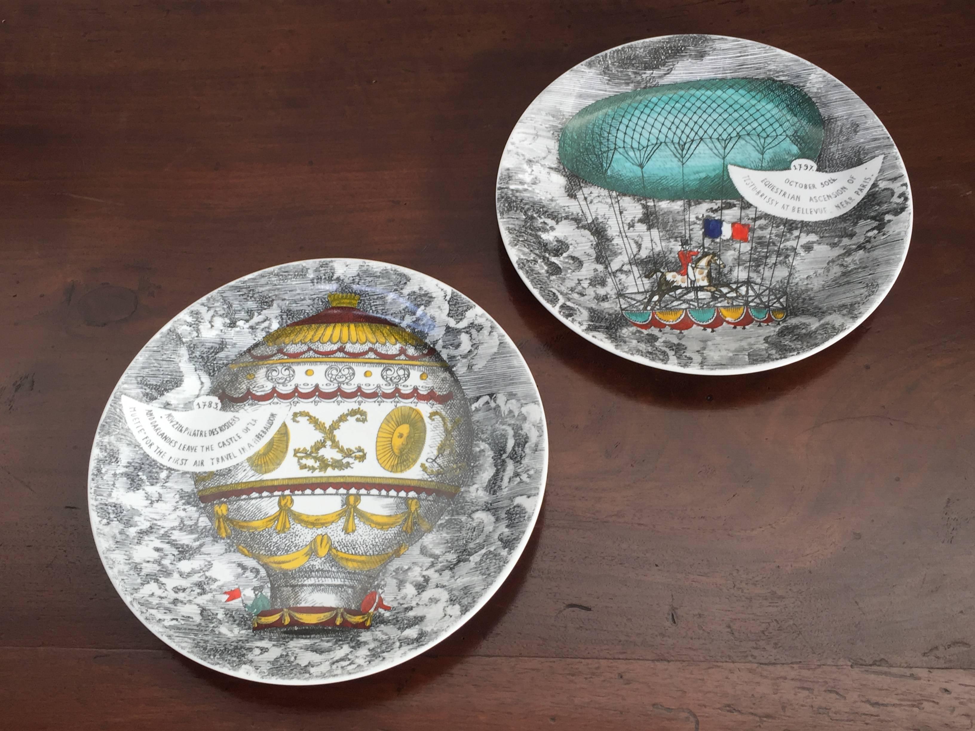 Rare Set of Eight Mongolfiere Plates by Fornasetti 1