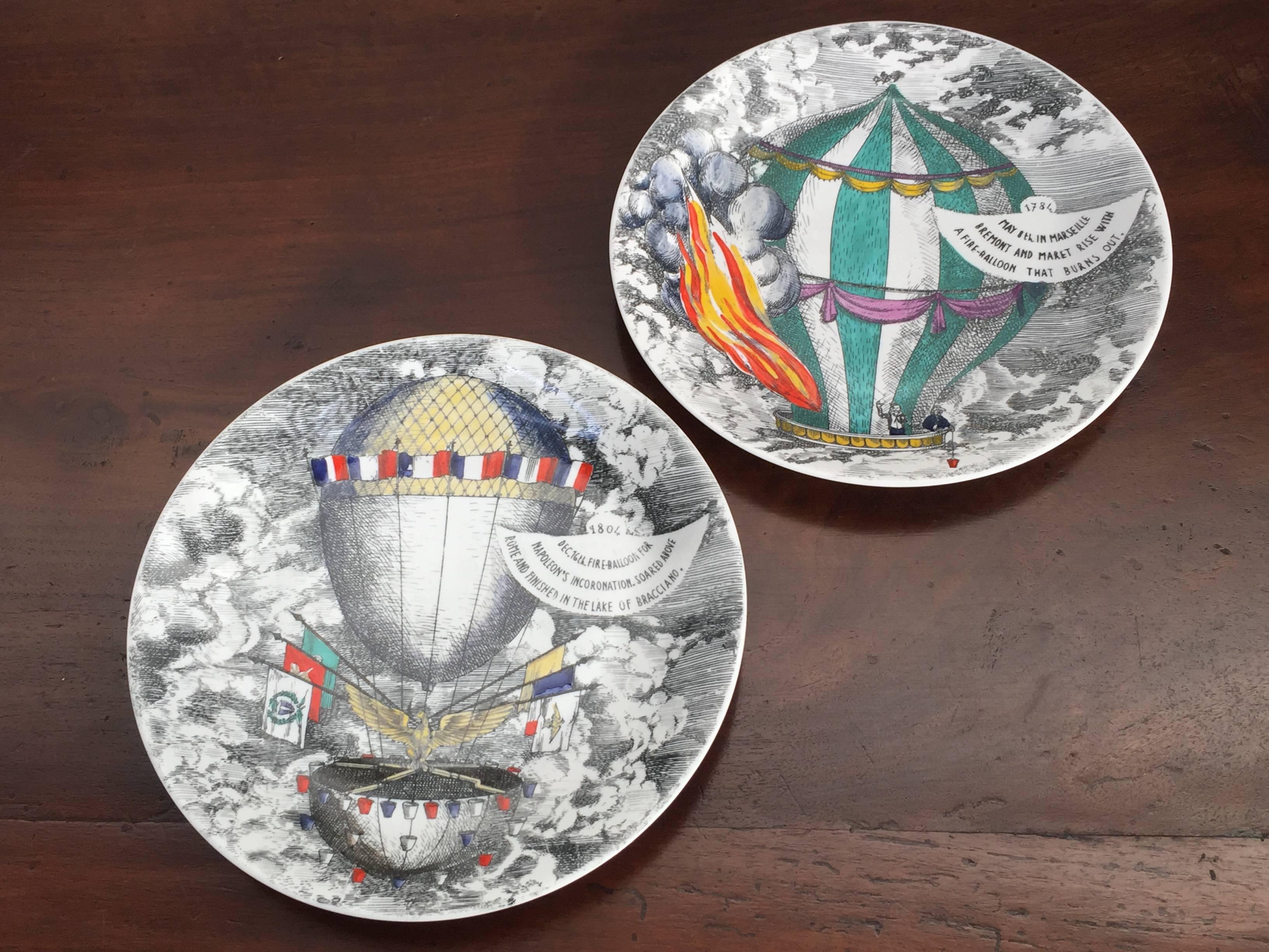 Rare Set of Eight Mongolfiere Plates by Fornasetti 2