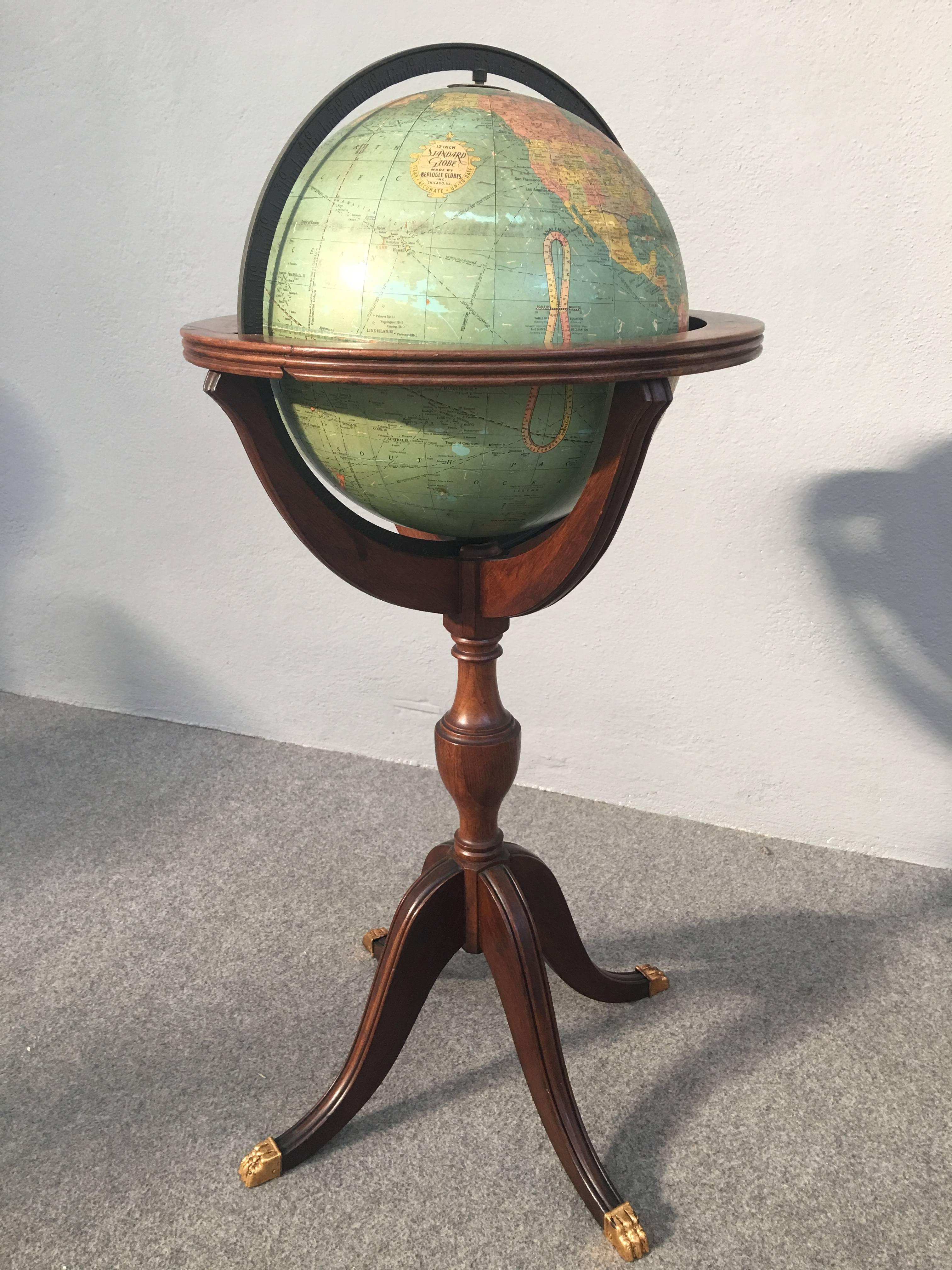 Mid-Century Modern Terrestrial Globe Made by Replogle Globes, Chicago