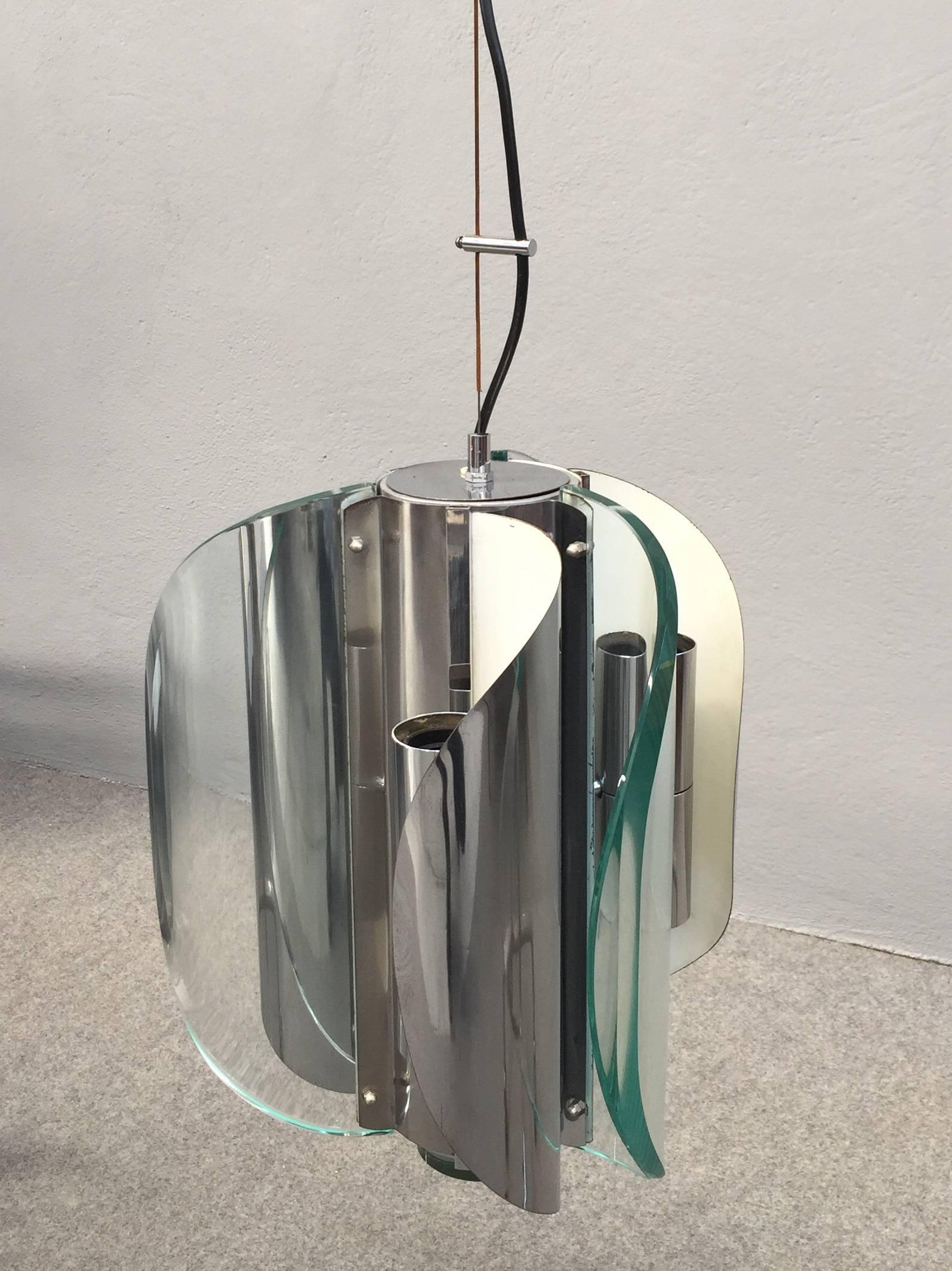 Chrome and Glass Fixture by Fontana Arte In Excellent Condition In Piacenza, Italy