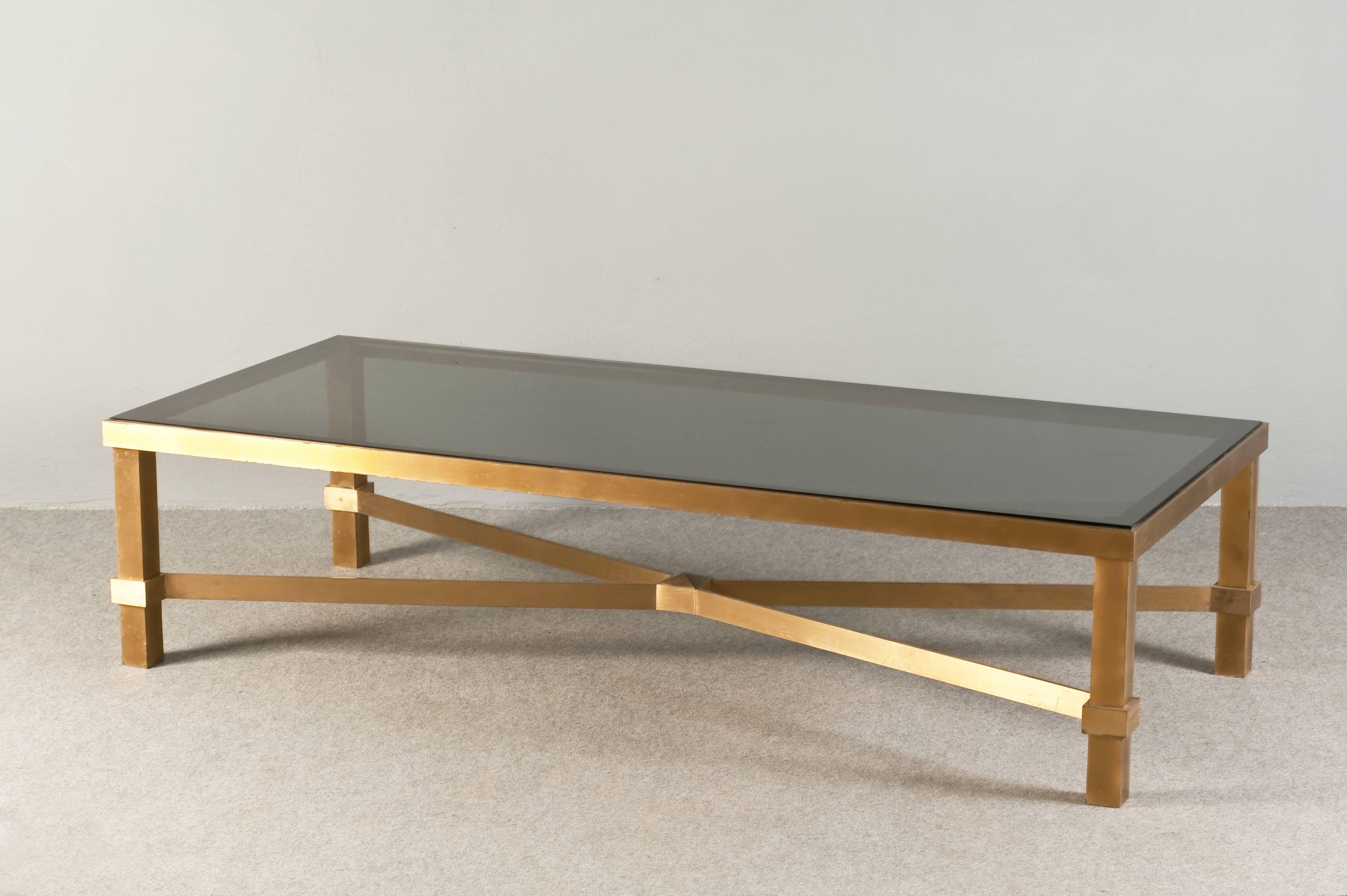 Italian Monumental Solid Brass Coffee Table, circa 1970 For Sale
