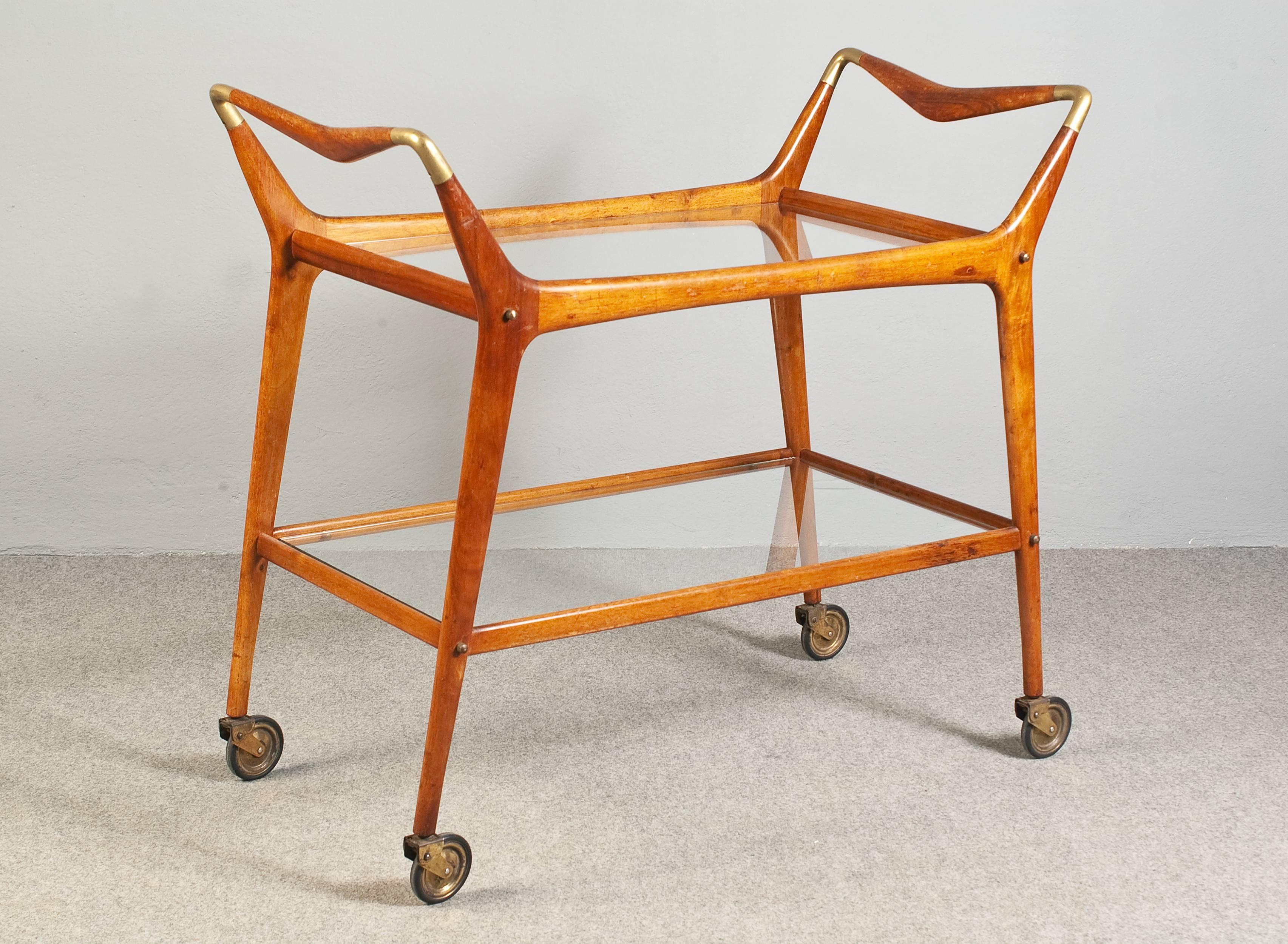 Wood and glass bar cart designed by Ico Parisi for De Baggis.