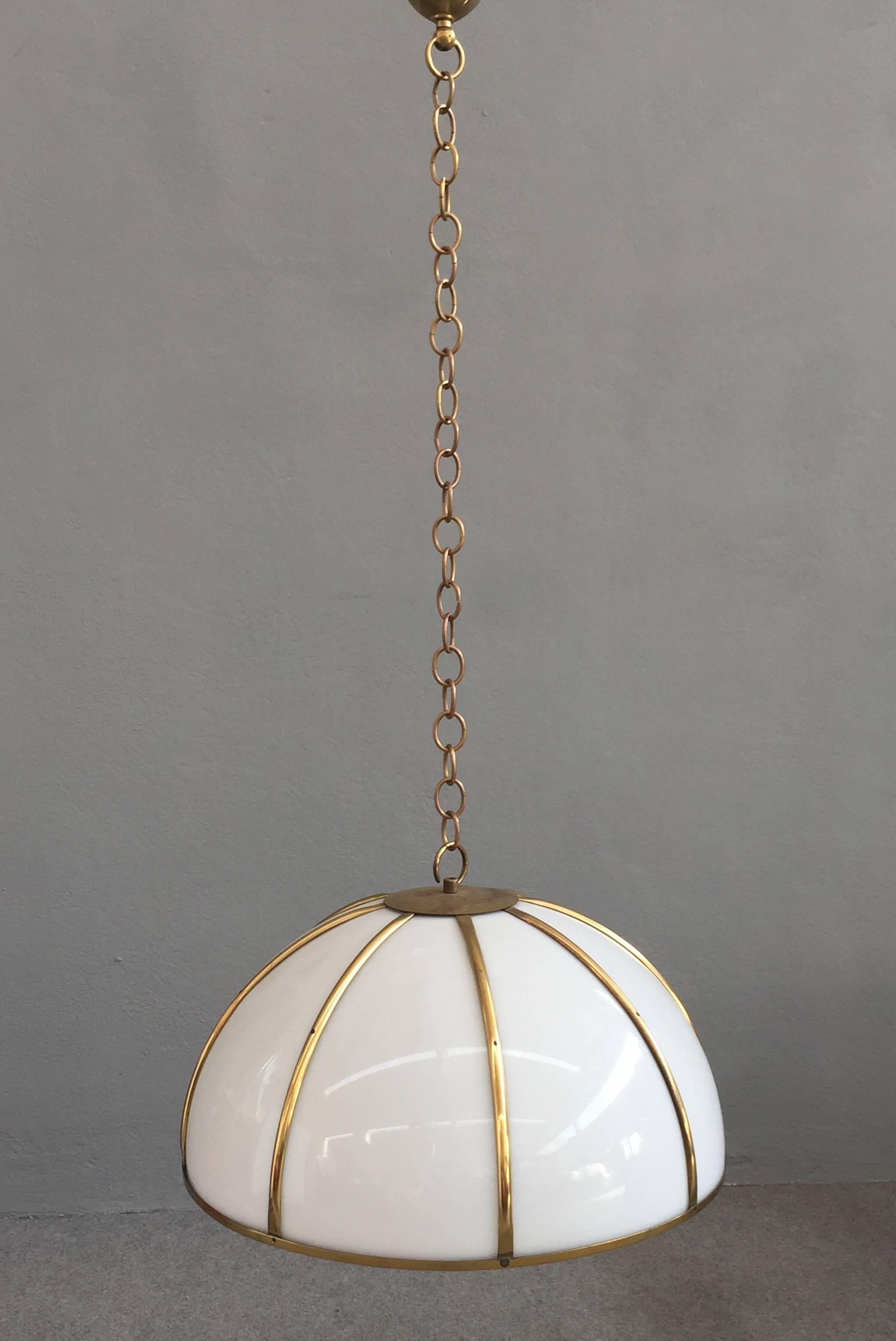 Rare brass and perspex pendant designed by Gabriella Crespi.