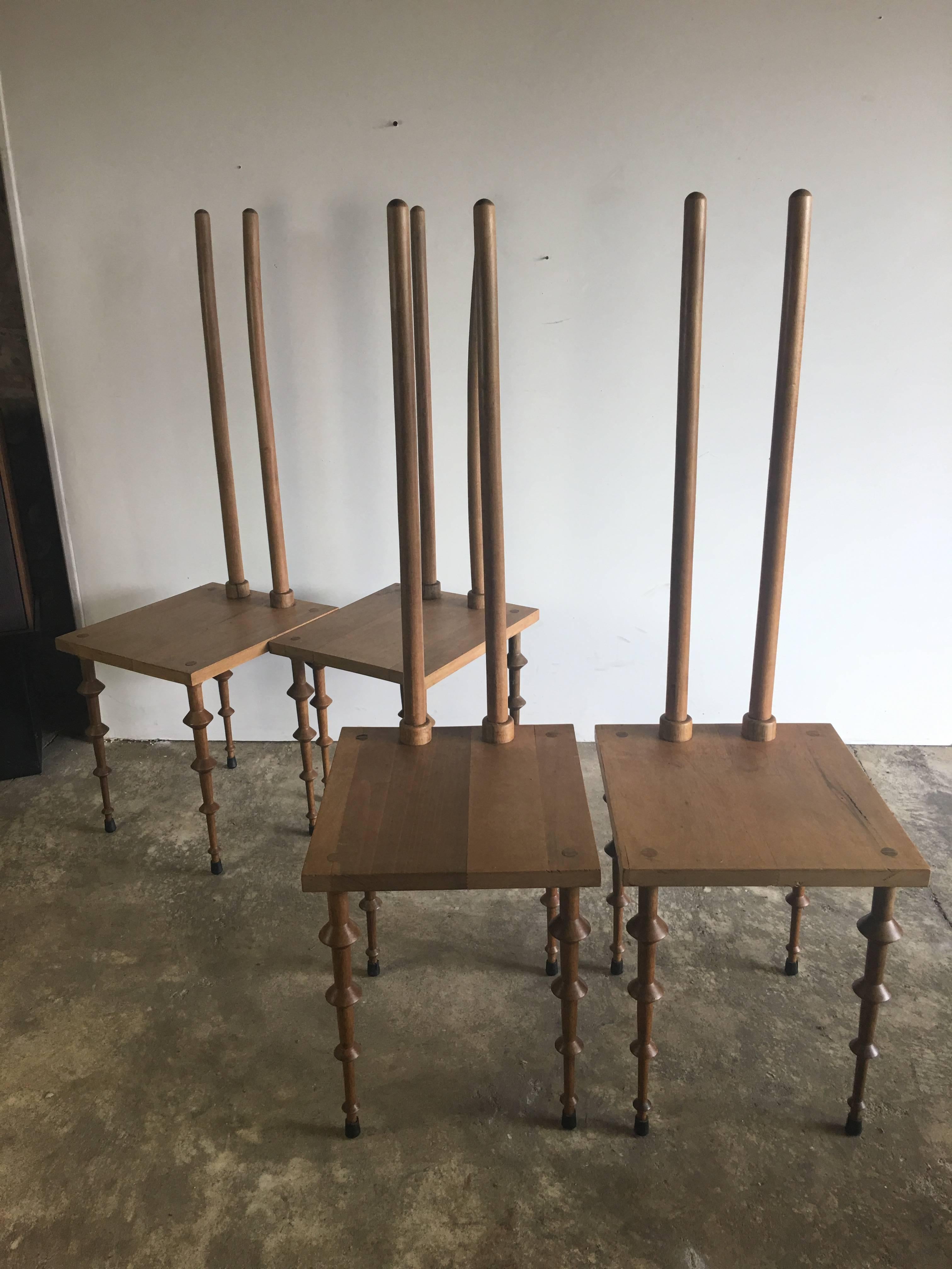 Very interesting set of four chairs designed by Valerio Saltarelli Savi
Valerio Saltarelli Savi was born in 1967. He lives and works in a village near Piacenza.
During his artistic life collaborated with Ettore Sottsass, Franz West, Johanna