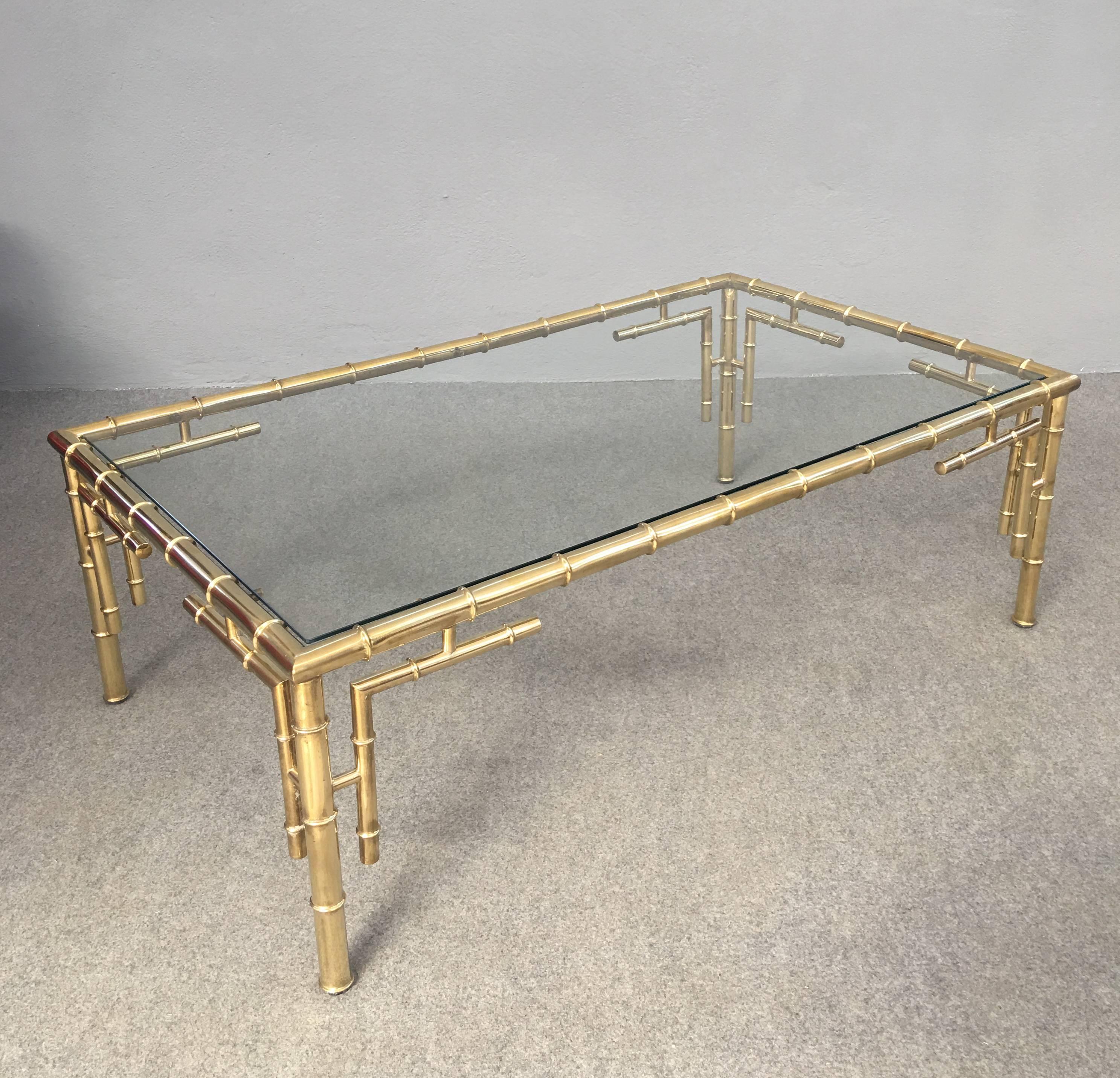 Mid-20th Century Brass Faux Bamboo Maison Jansen Style Coffee Table
