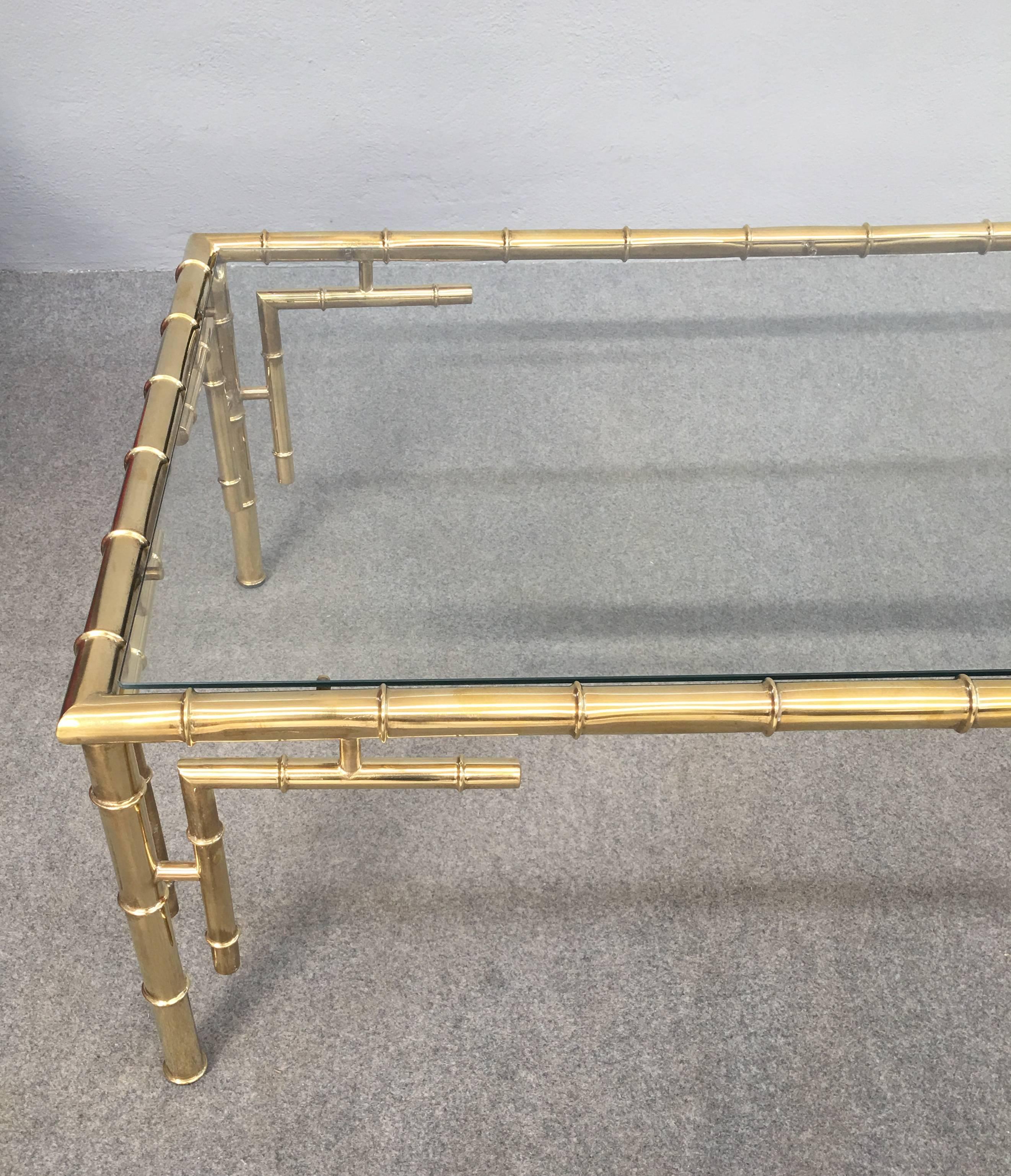 Brass Faux Bamboo Maison Jansen Style Coffee Table In Excellent Condition In Piacenza, Italy