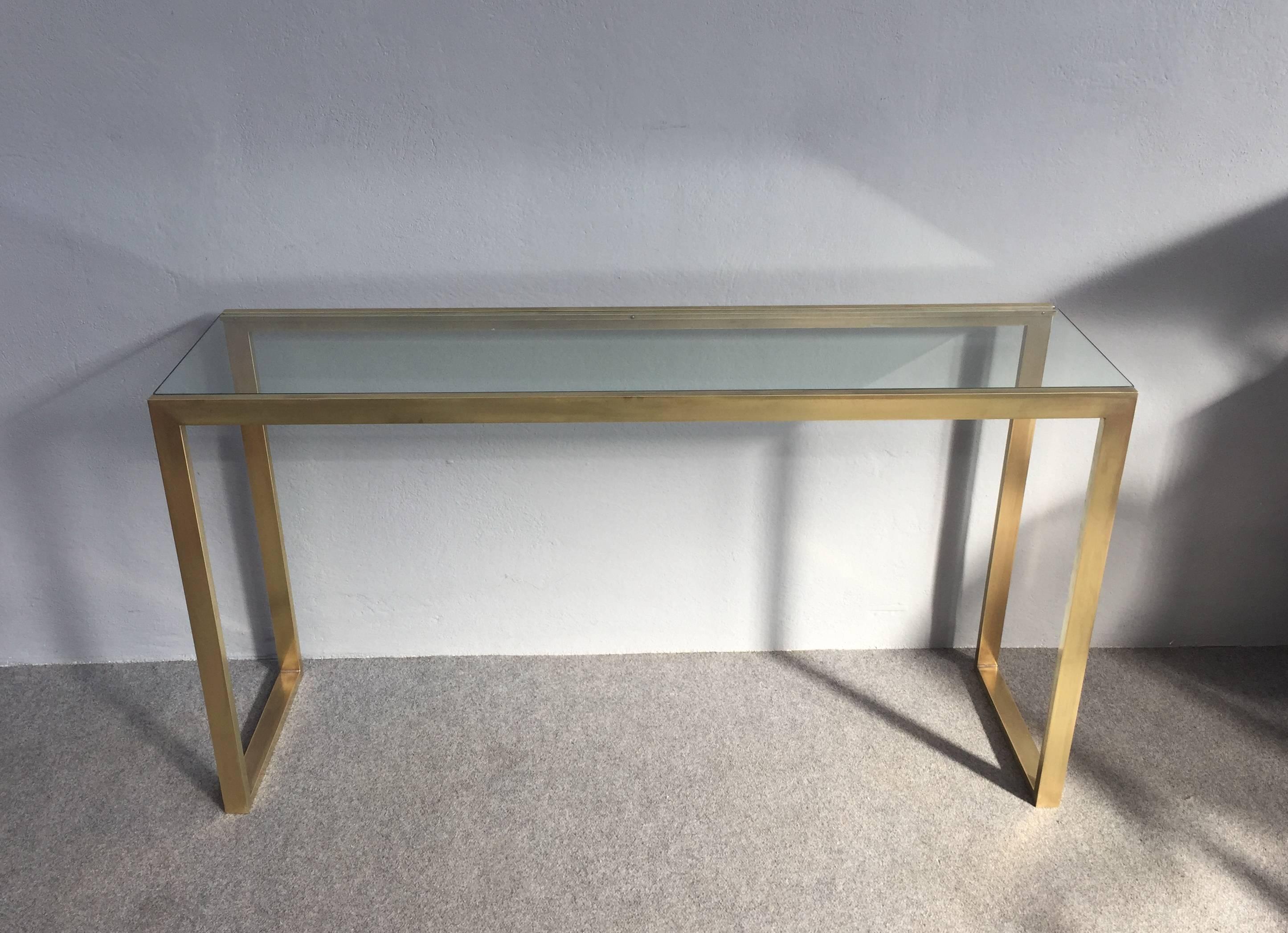 Mid-Century Modern Brass and Glass Console Table