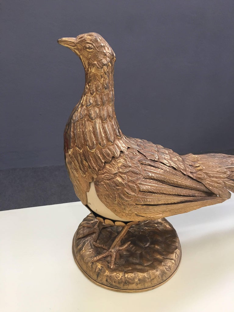 Stunning gilded pheasant with ostrich egg signed Gabriella Crespi.