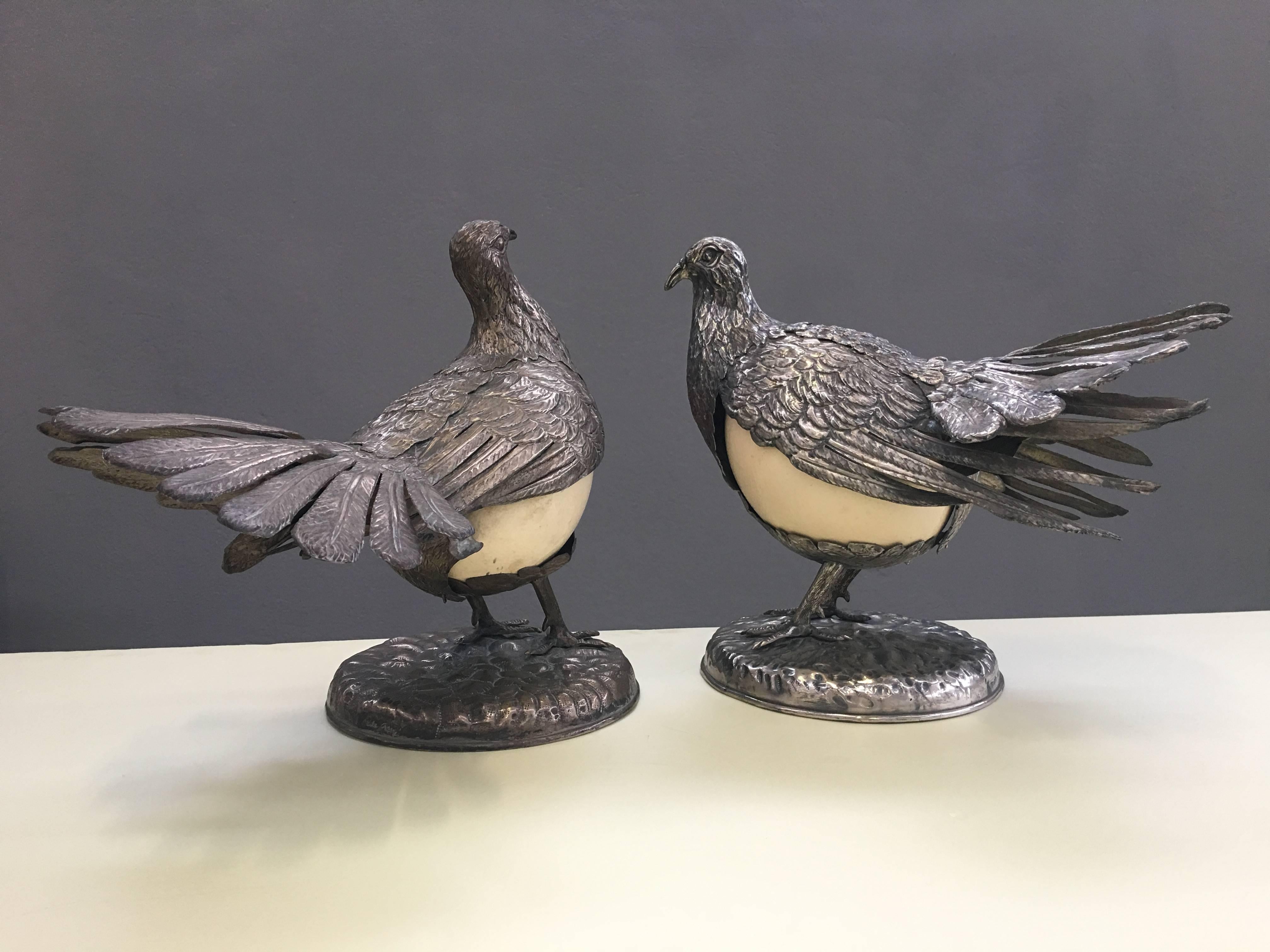 Mid-Century Modern Rare Pair of Doves Signed Gabriella Crespi