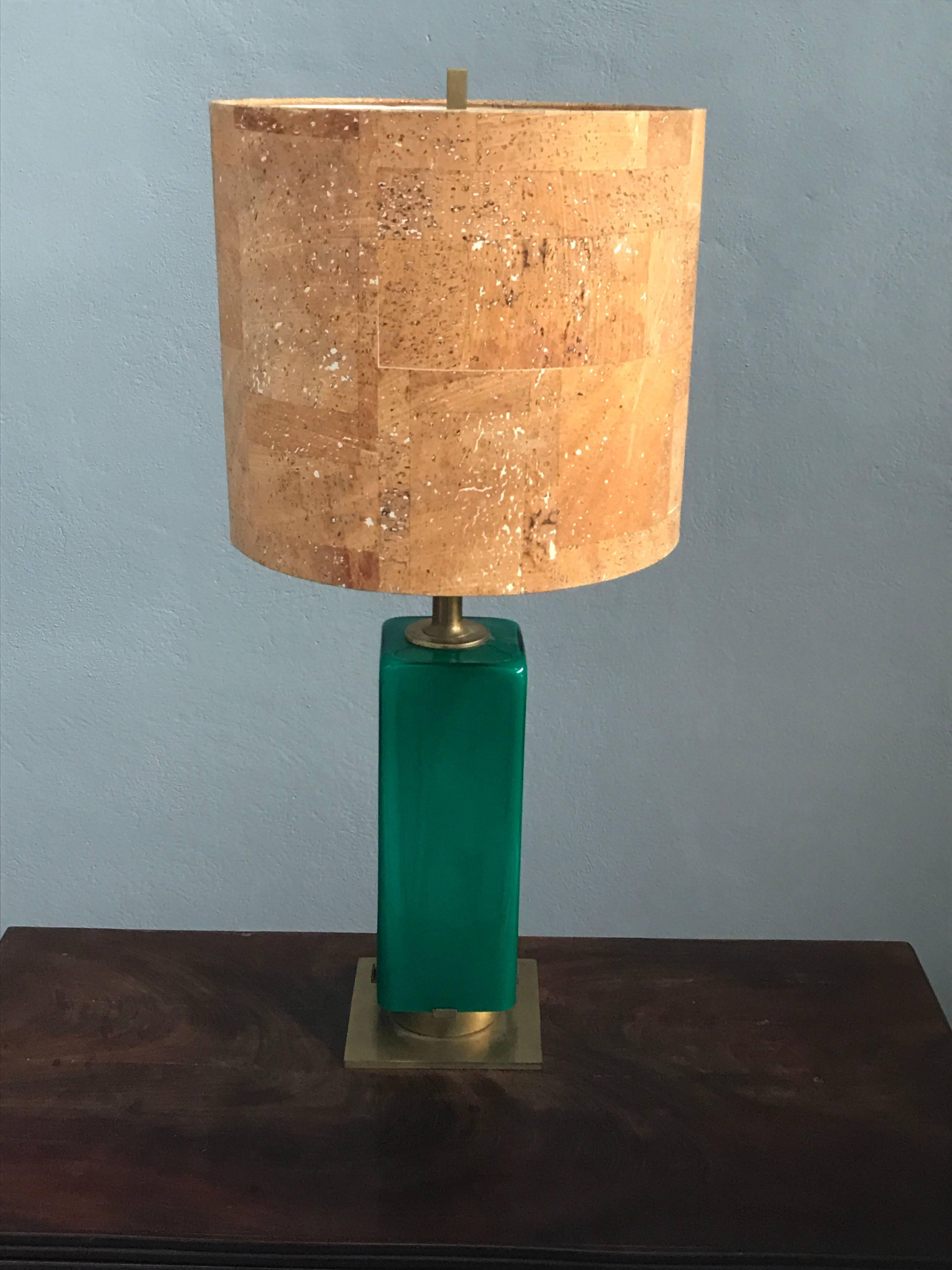 Brass and glass table lamp with original Stilnovo label.