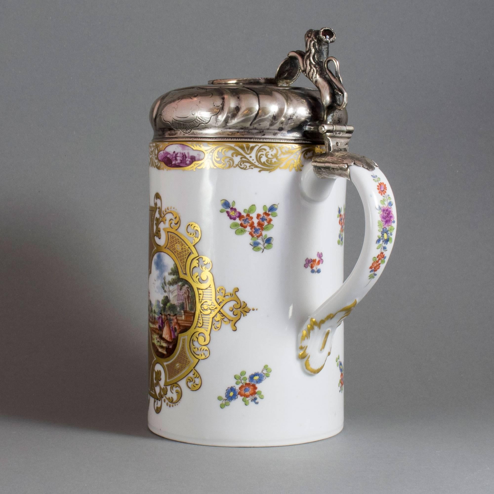 Baroque Meissen Tankard Painted with Rich Gold-Ornaments, rd 1740 For Sale