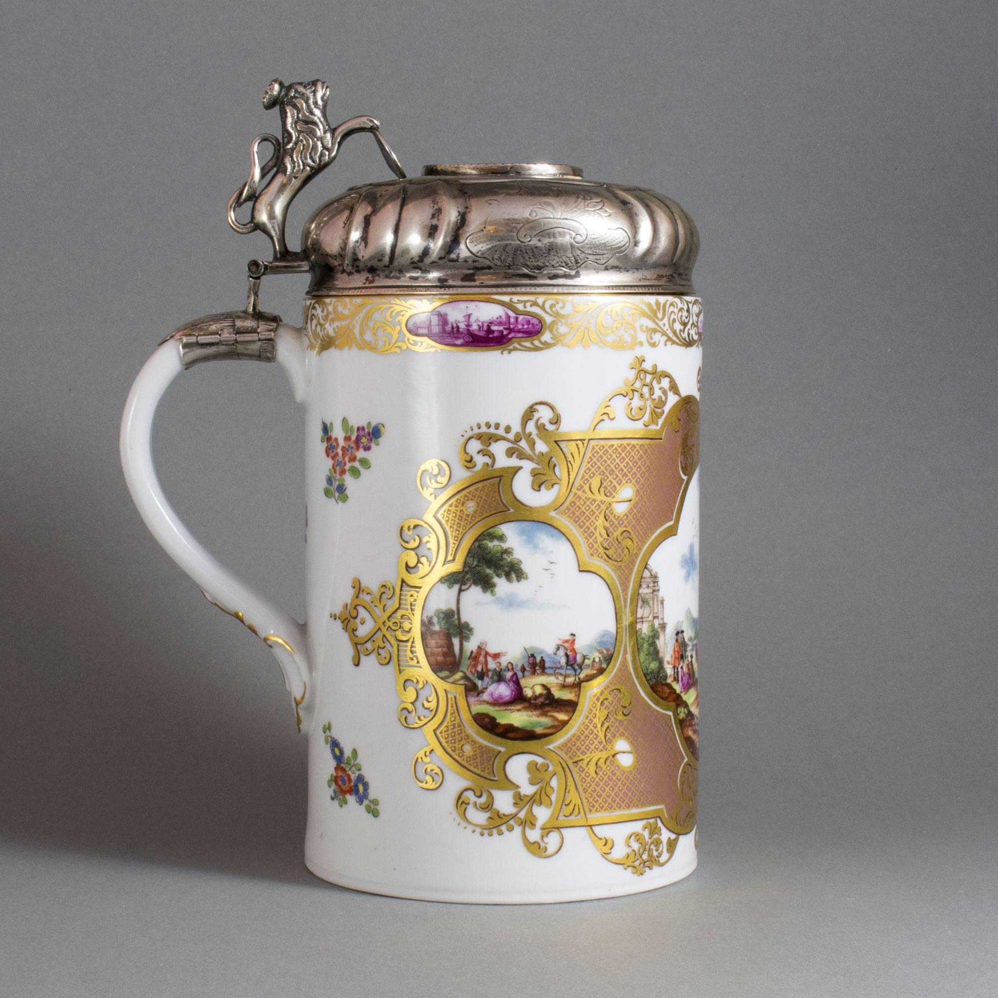 German Meissen Tankard Painted with Rich Gold-Ornaments, rd 1740 For Sale