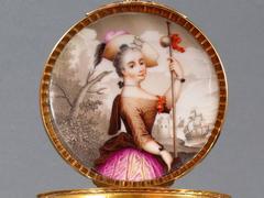 Gold-Mounted Circular Porcelain Snuff Box, Meissen, circa 1740