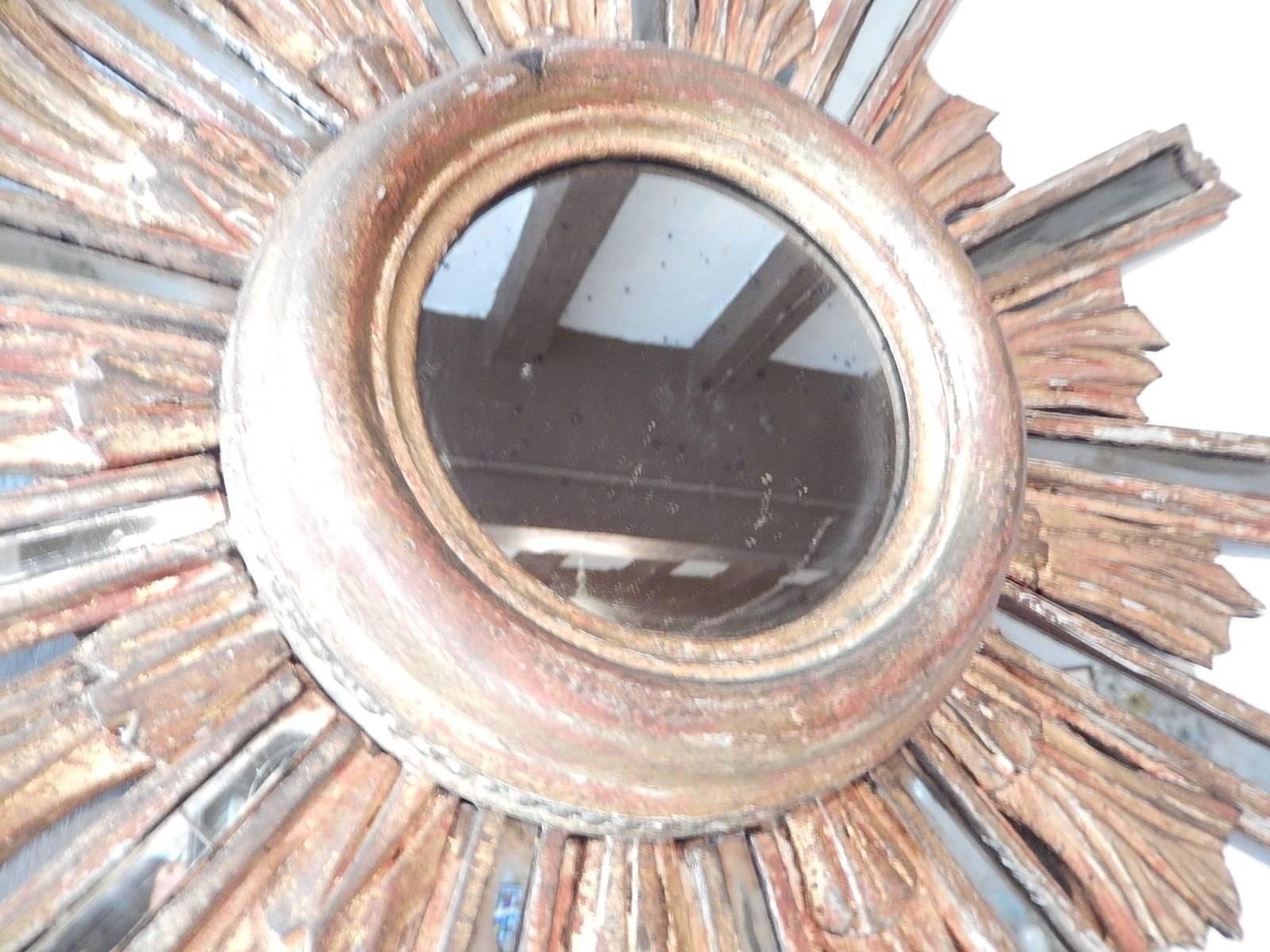 1900 Italian Giltwood Starburst Mirror with Mirrored Rays 1