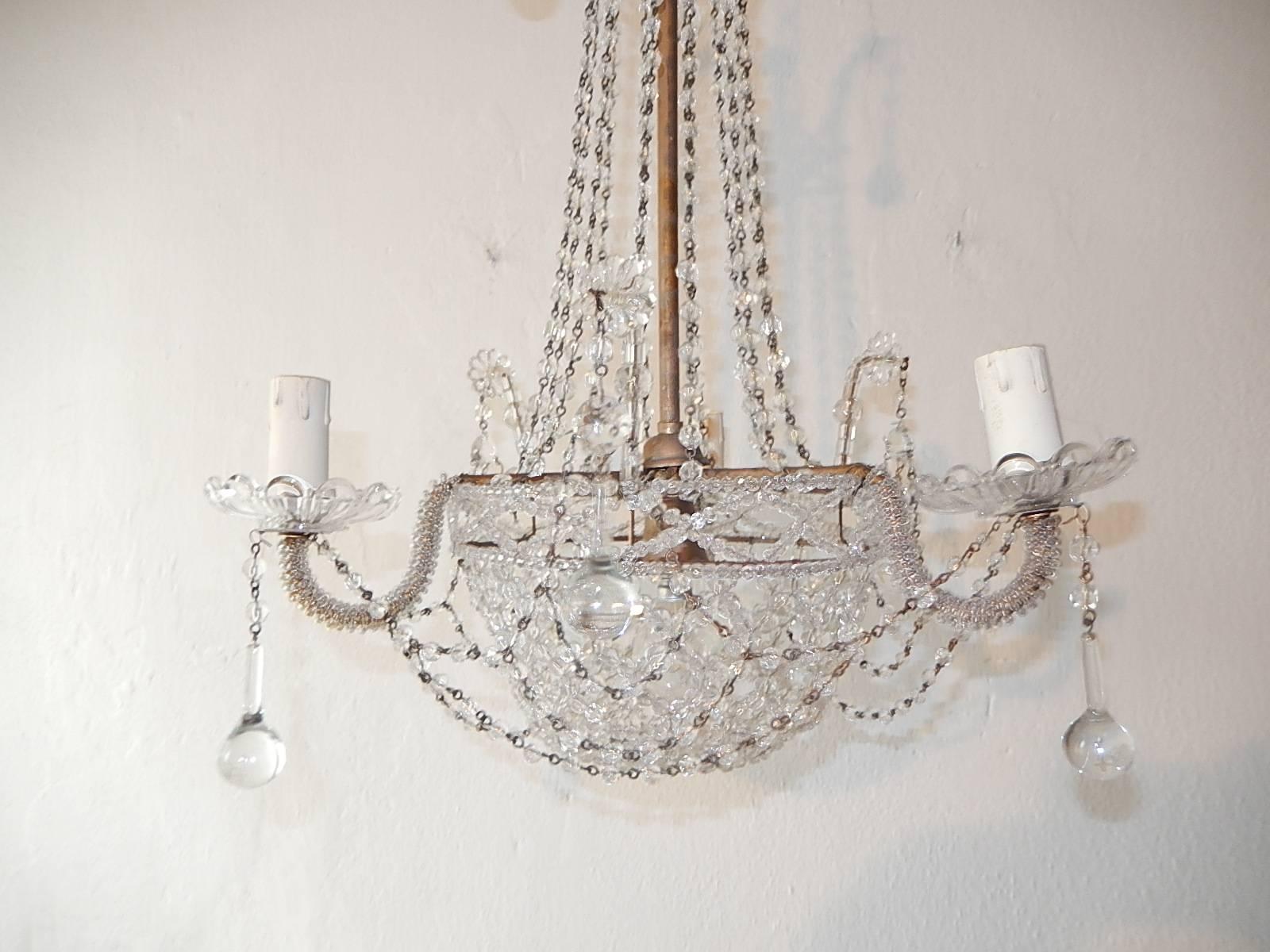 French Petit Crystal Beaded Basket Maison Bagues Style Chandelier 1