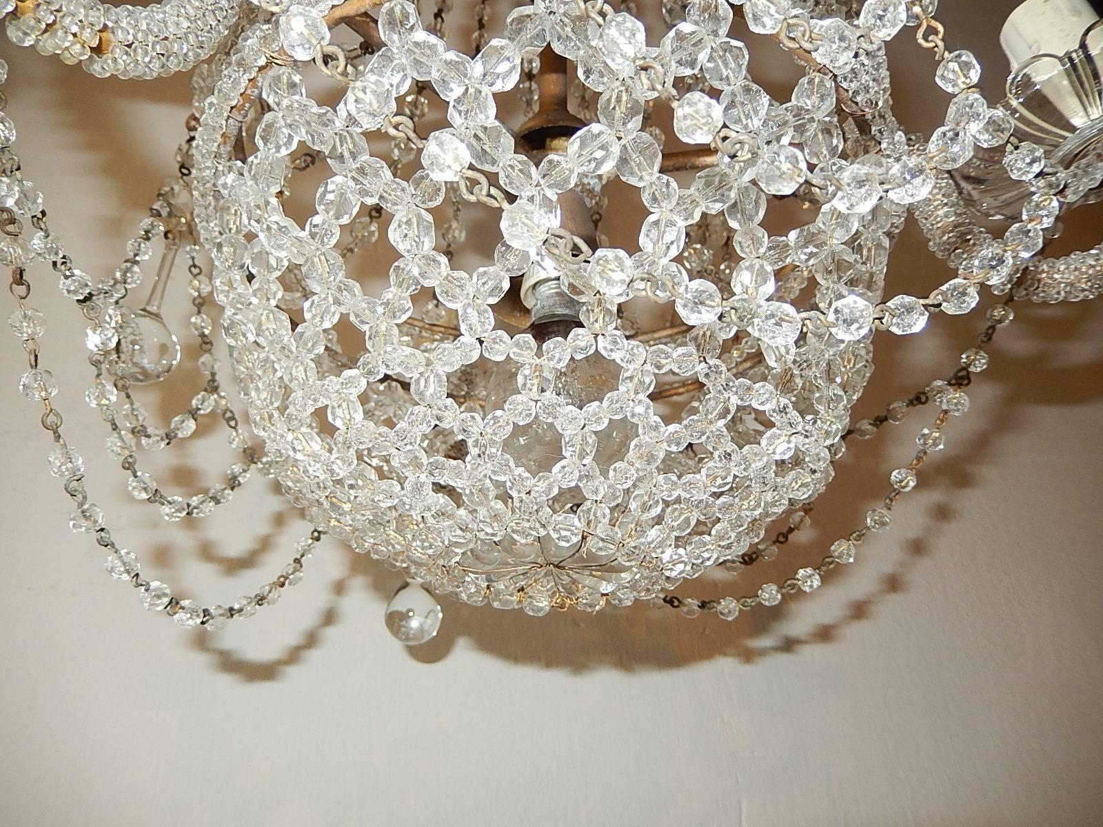 French Petit Crystal Beaded Basket Maison Bagues Style Chandelier 4