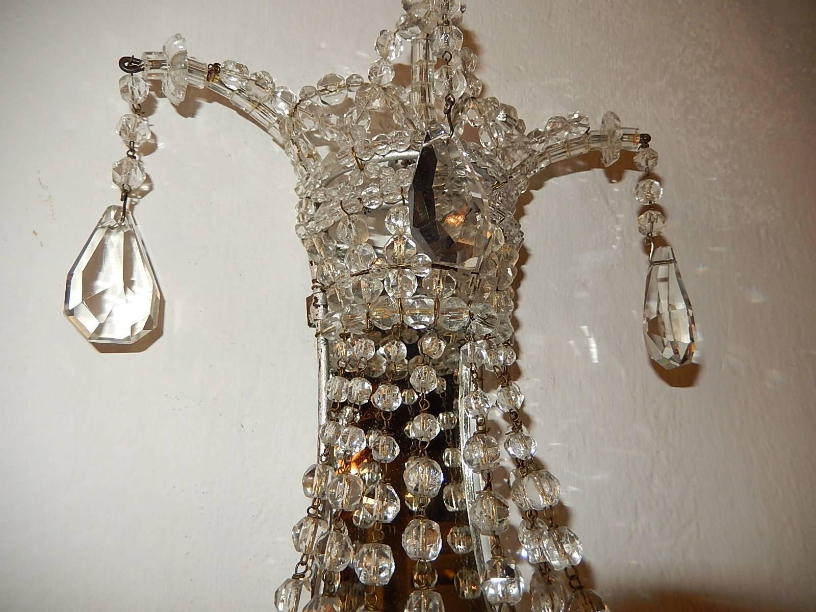 Crystal Beaded Basket with Prisms and Mirrors Sconces 1