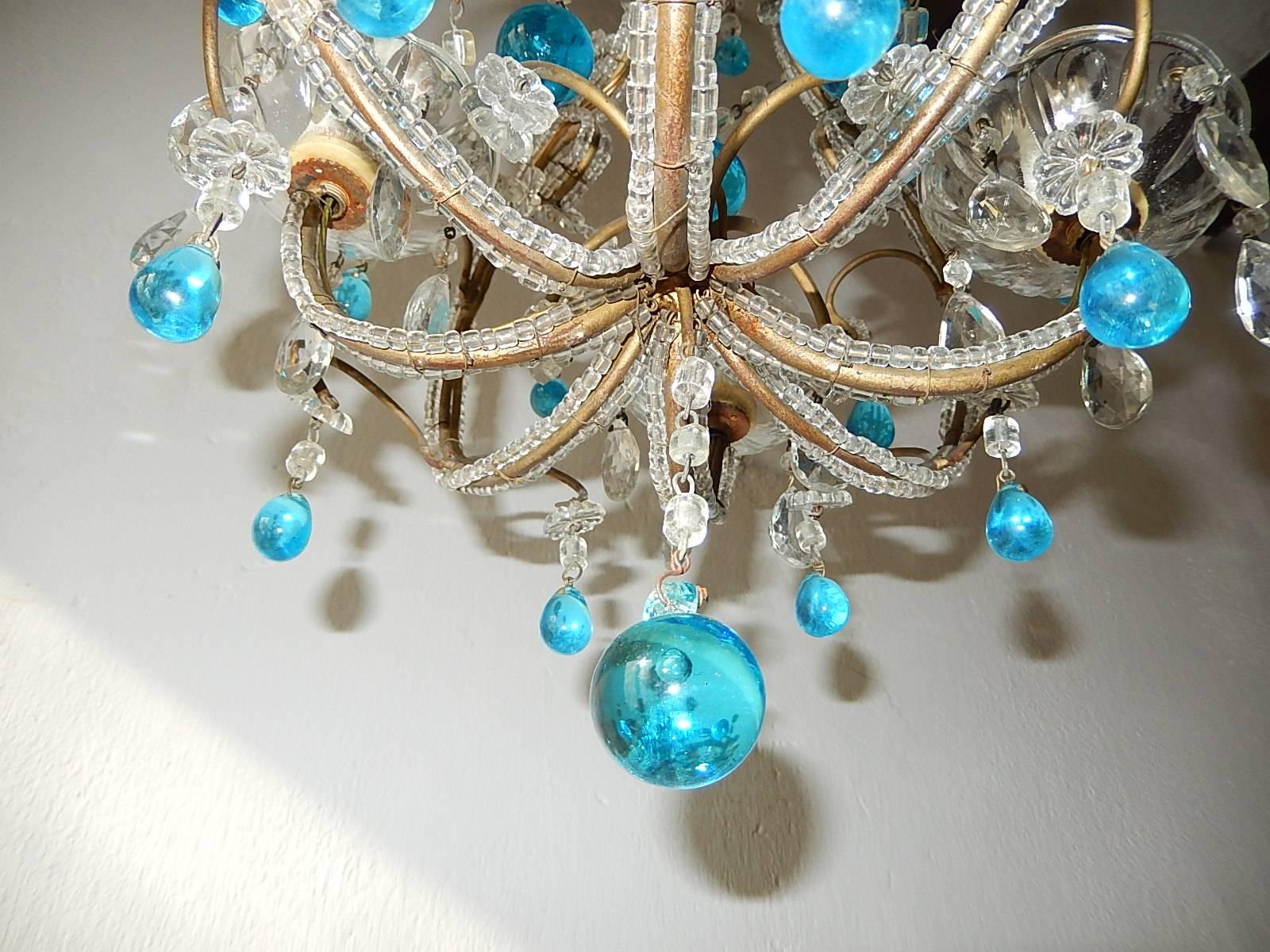 French Petit Beaded Blue Murano Drops Chandelier, circa 1920 3