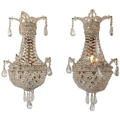 Crystal Beaded Basket with Prisms and Mirrors Sconces