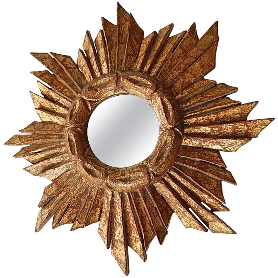 Petit French Gold Gilt Sunburst Starburst Mirror