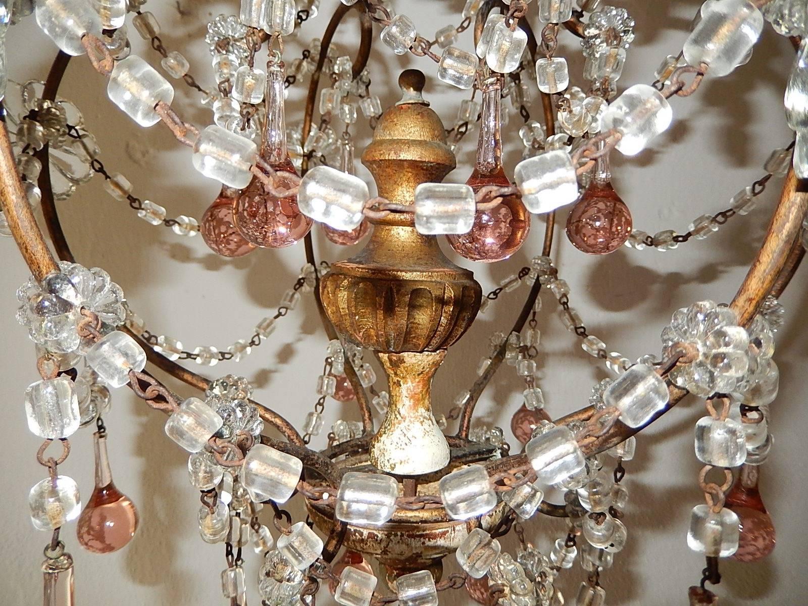 French Pink Drops Macaroni Bead Swags Chandelier 1