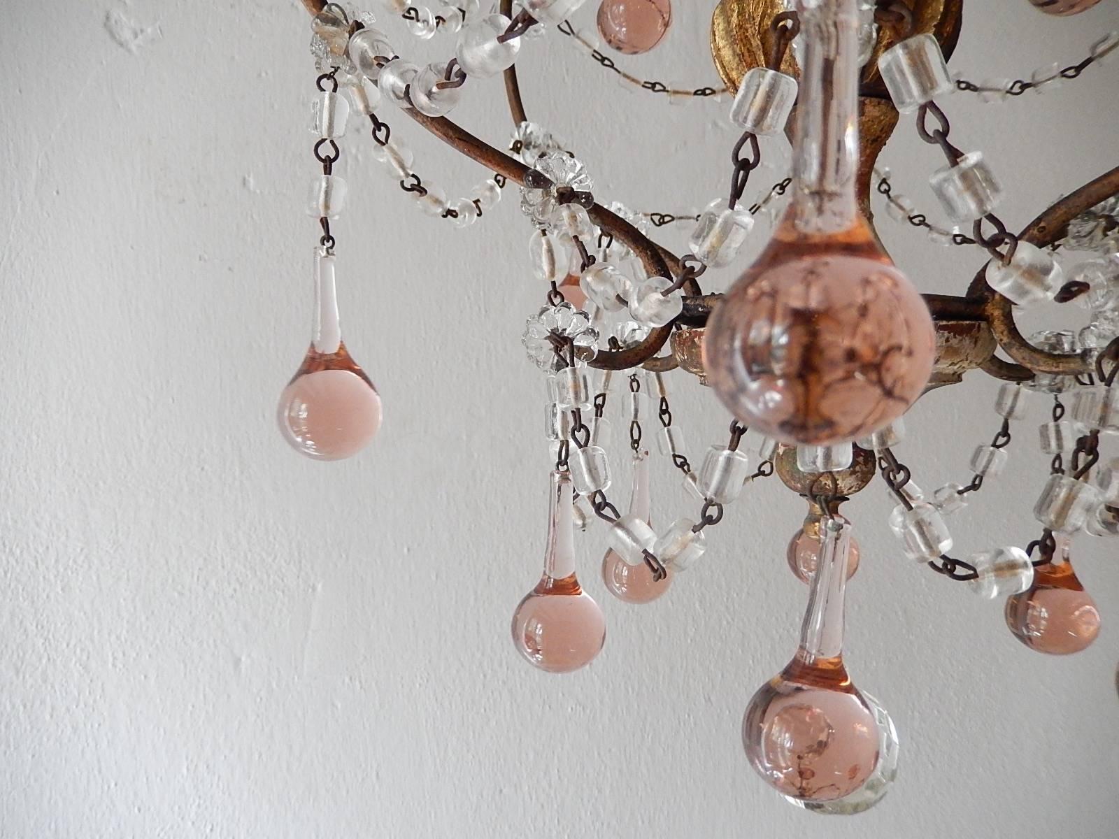 French Pink Drops Macaroni Bead Swags Chandelier 2