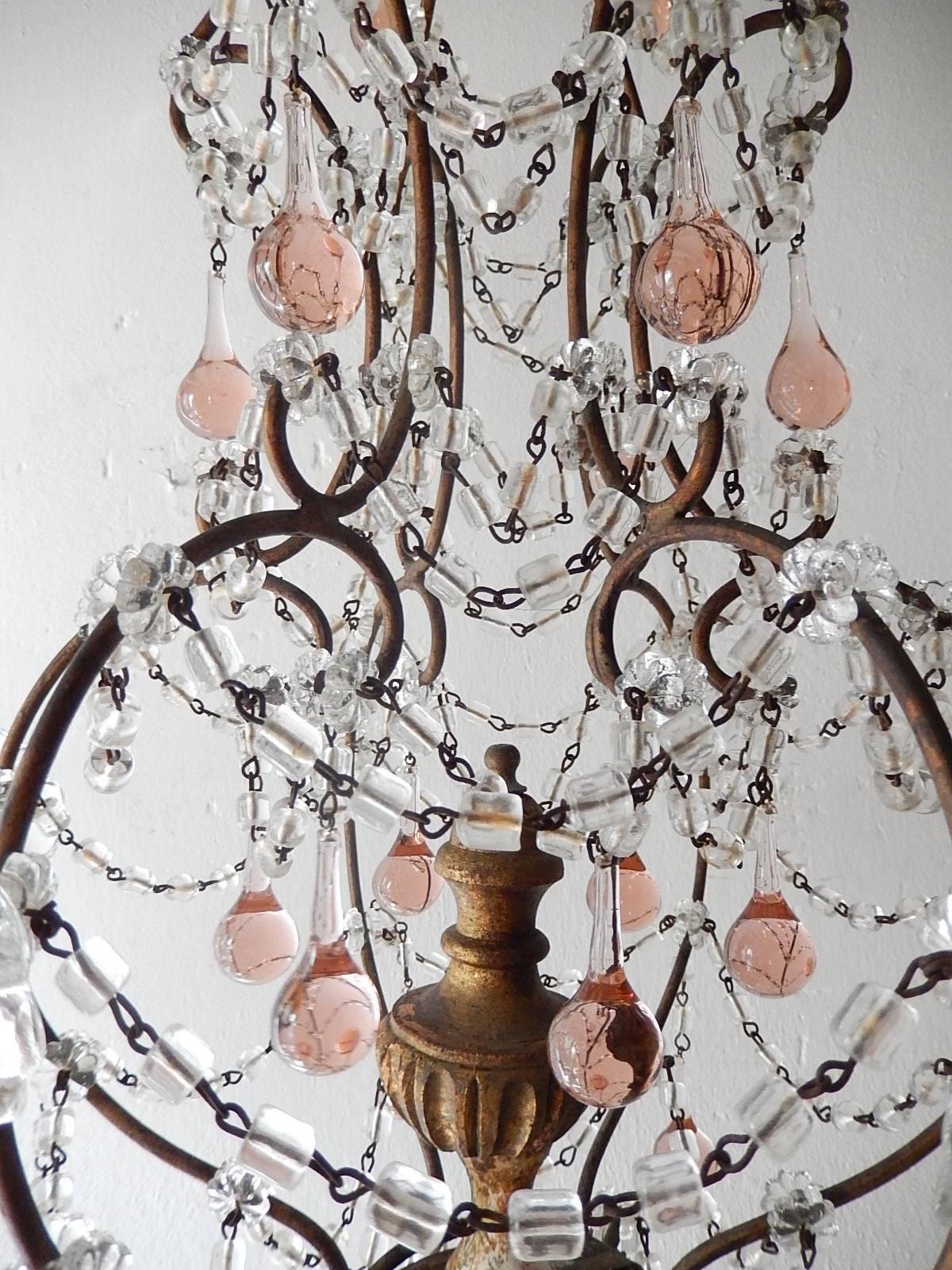French Pink Drops Macaroni Bead Swags Chandelier 4