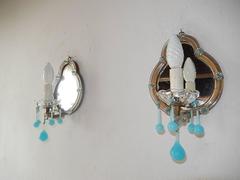 Aqua Blue Opaline Murano Drops and Beads Mirror Sconces